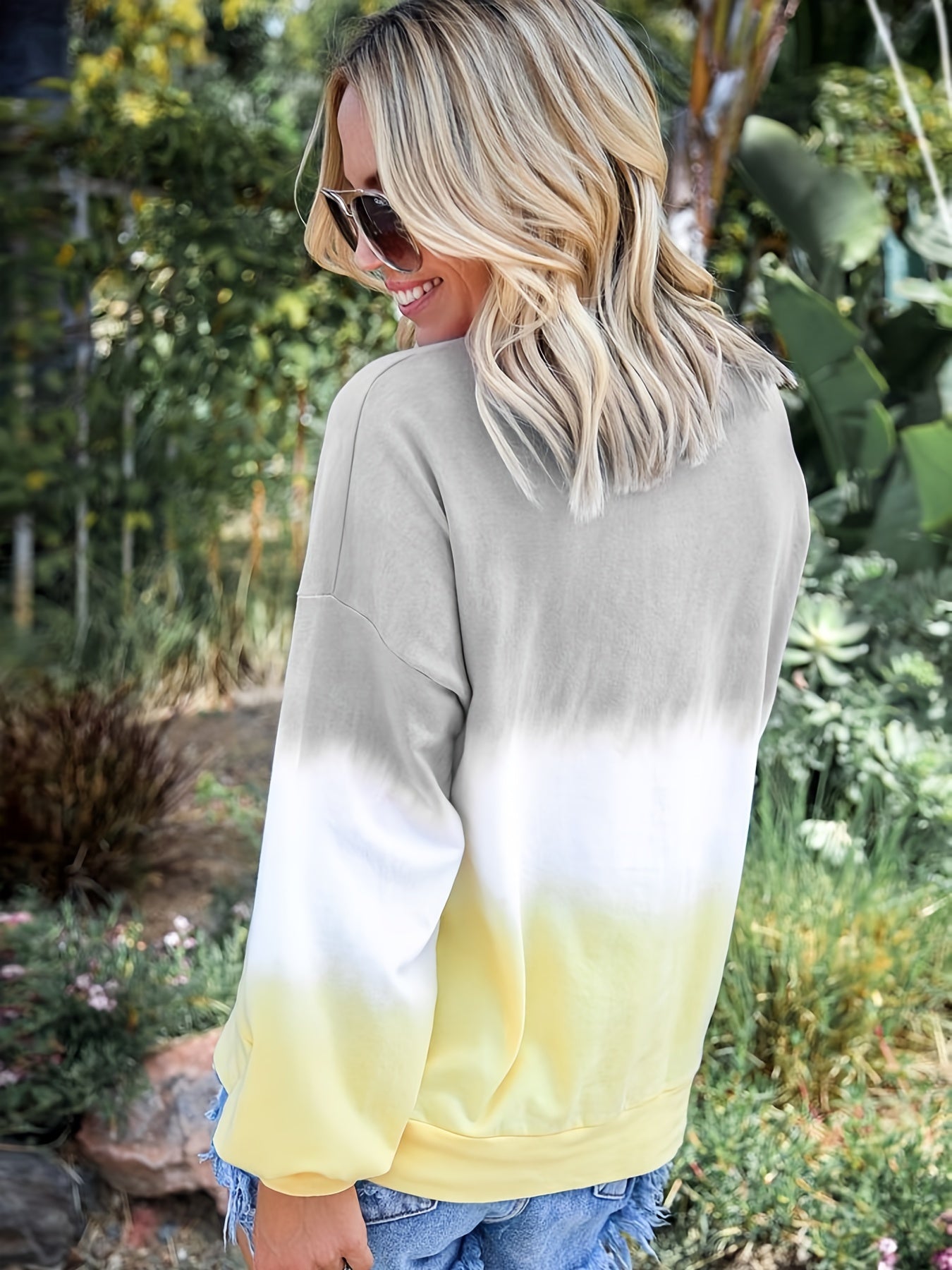 Sixsr Striped Tie Dye Pullover Sweatshirt, Casual Crew Neck Long Sleeve Sweaters, Women's Clothing