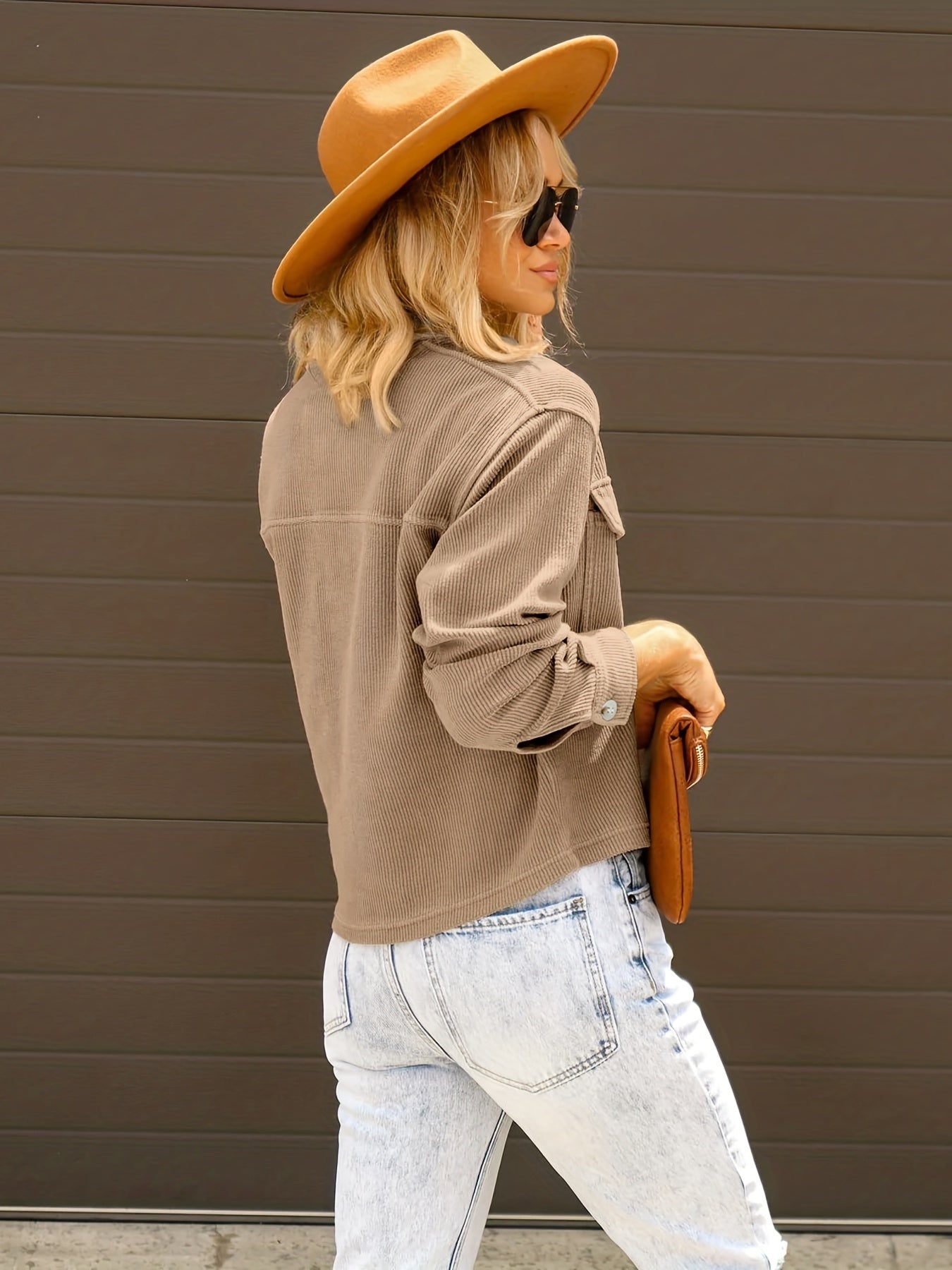 Sixsr Button Front Flap Pockets Jacket, Casual Long Sleeve Jacket For Spring & Fall, Women's Clothing