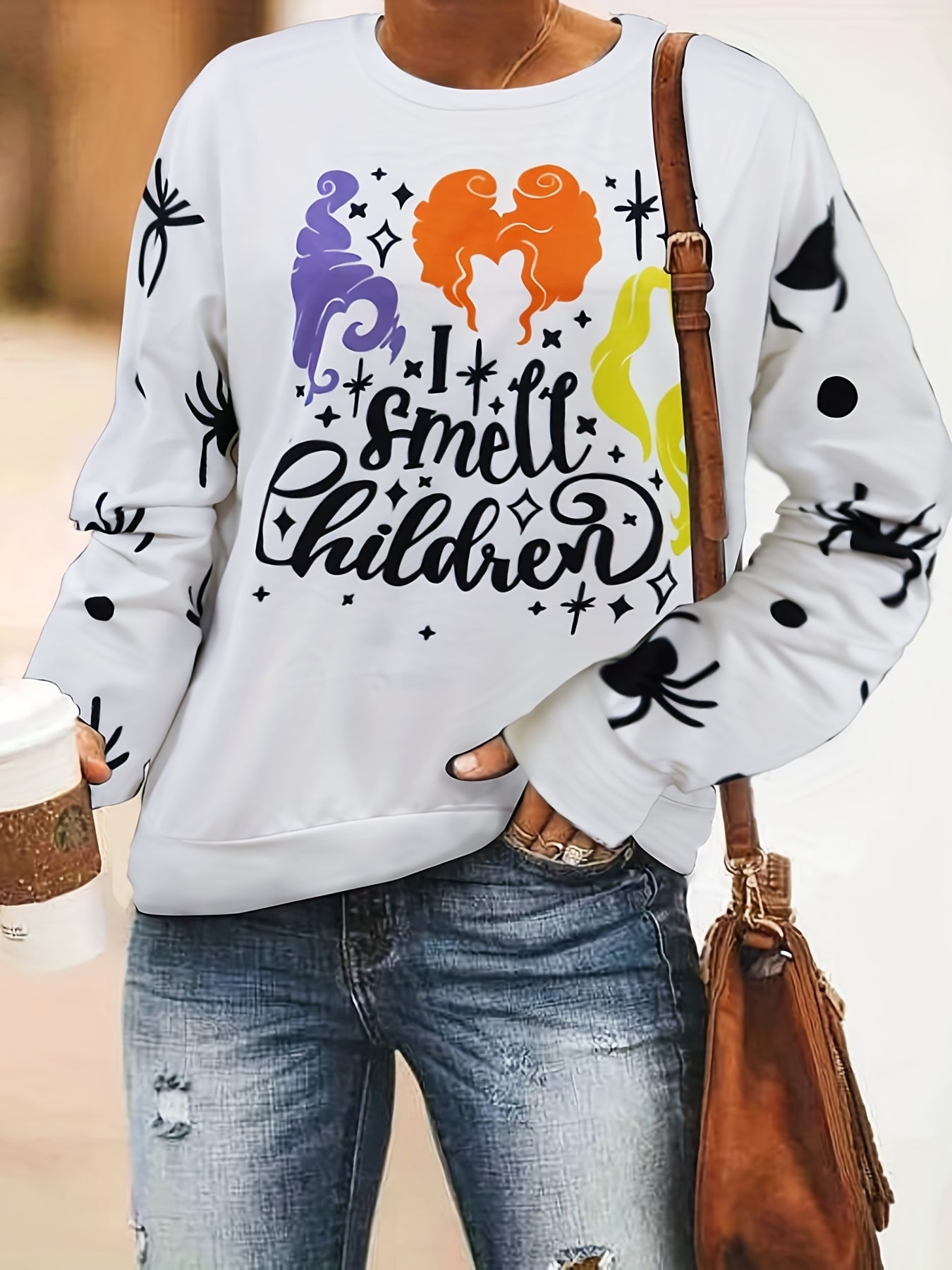 Sixsr Halloween Graphic Print Sweatshirt, Casual Crew Neck Long Sleeve Sweatshirt, Women's Clothing