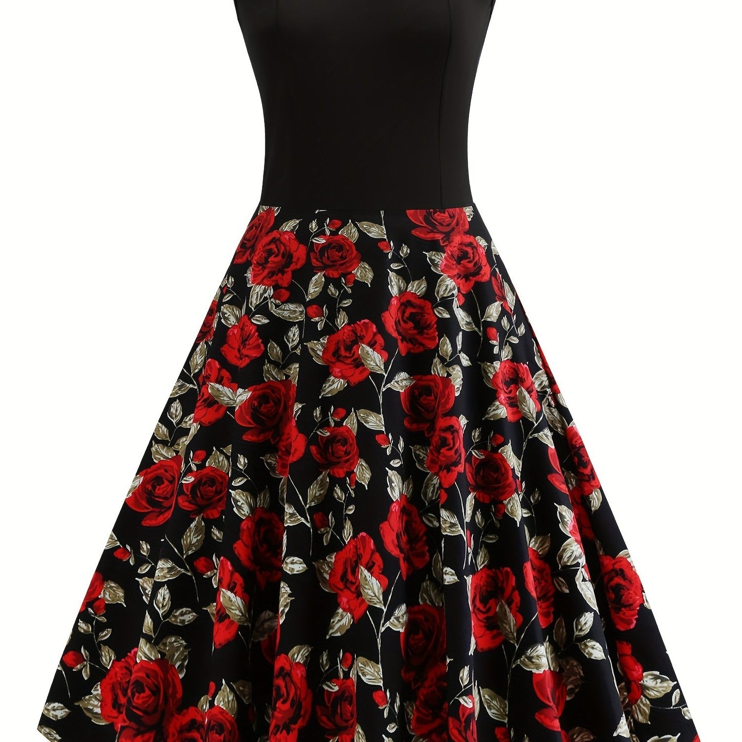 Women's Dresses Contrast Lace Vintage Dark Peony Print Sleeveless Dress