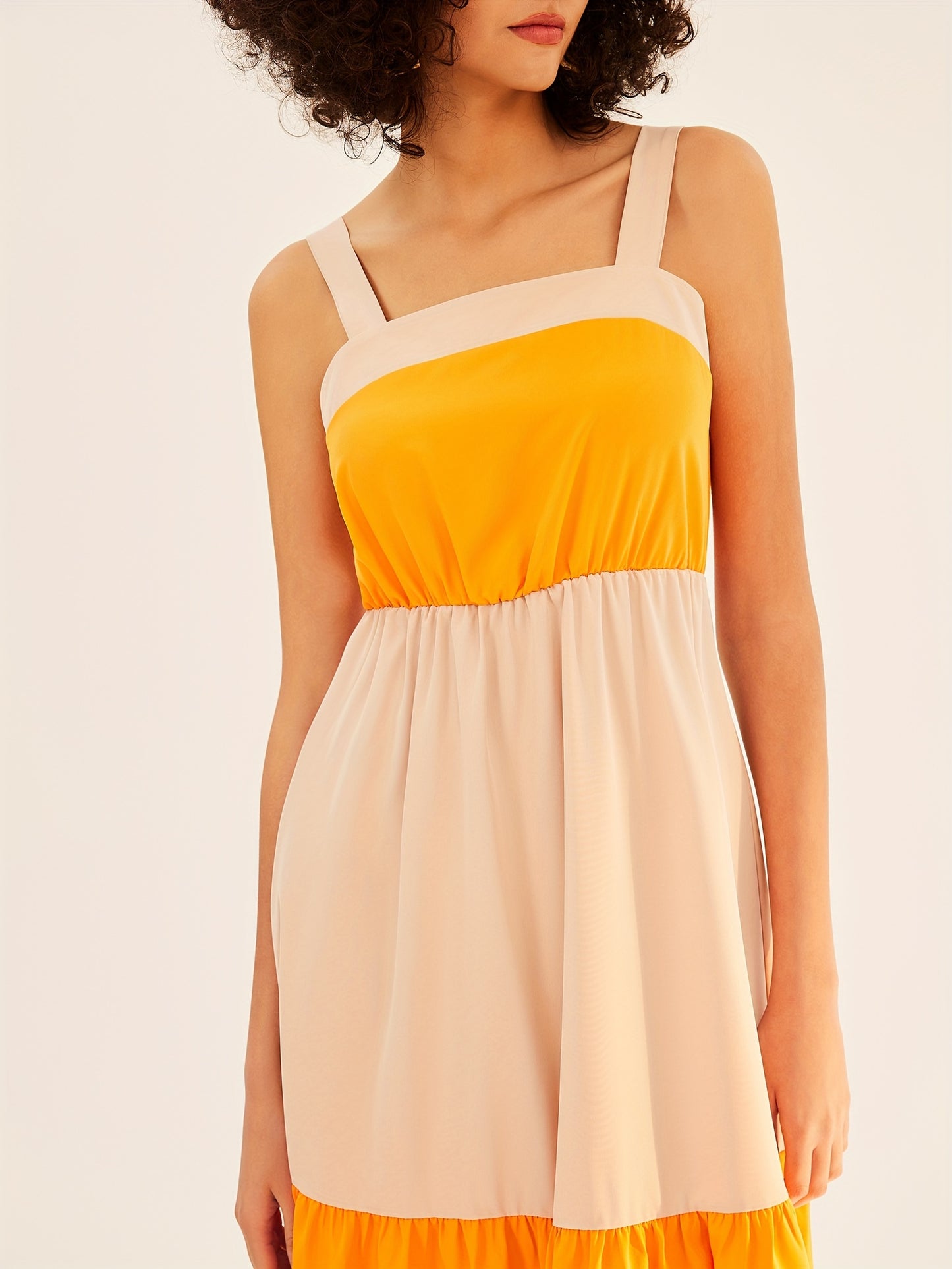 Sixsr Color Block Sleeveless Midi Dress, Vacation Suspender Stylish Midi Dress, Women's Clothing