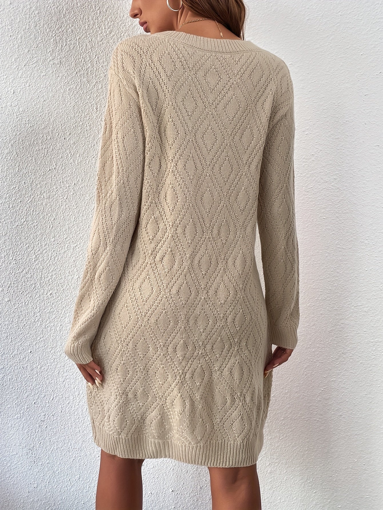 Sixsr Argyle Pattern Sweater Dress, Casual Crew Neck Long Sleeve Dress, Women's Clothing