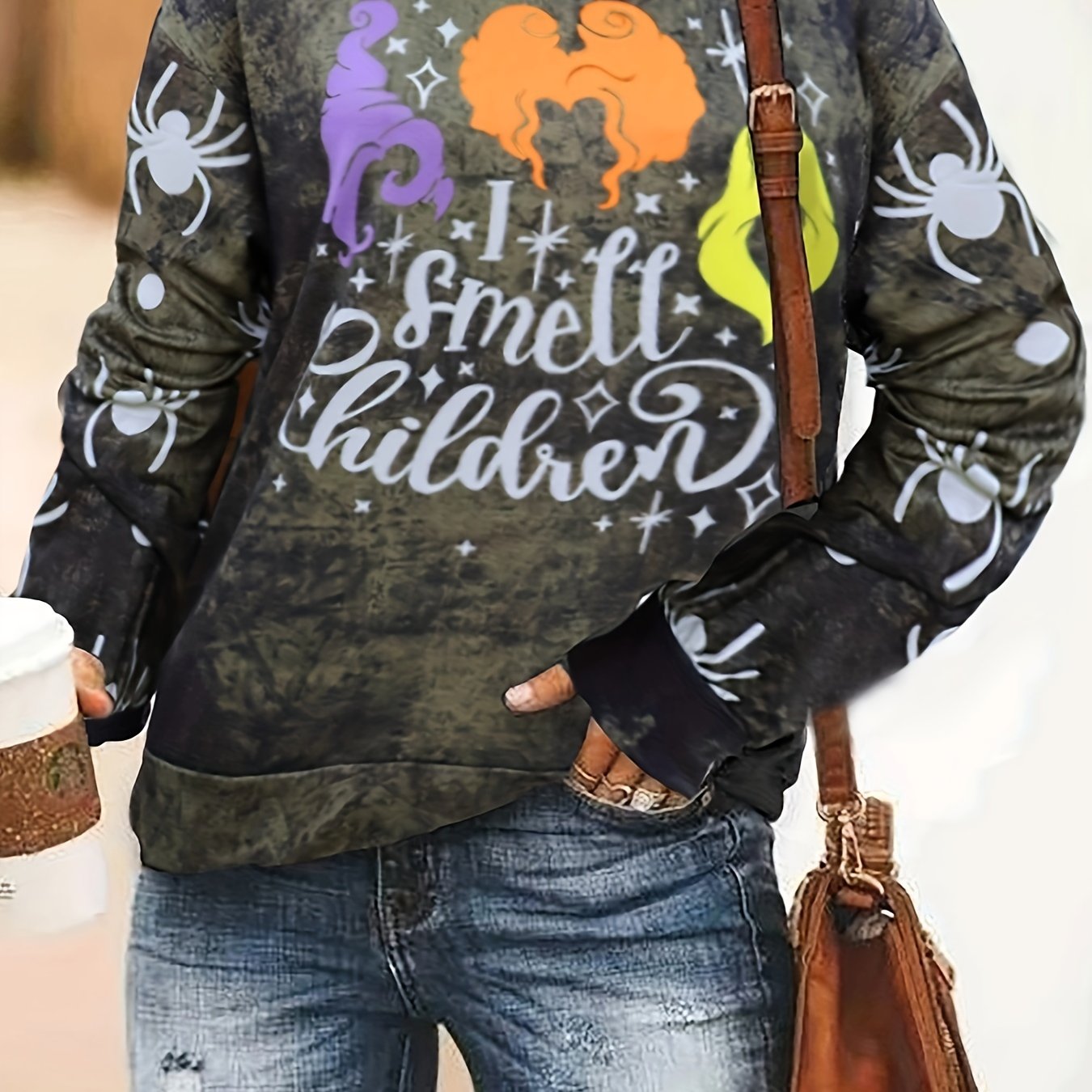 Sixsr Halloween Graphic Print Sweatshirt, Casual Crew Neck Long Sleeve Sweatshirt, Women's Clothing