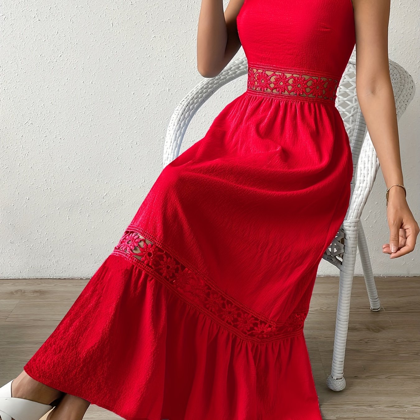 Sixsr Women's Bridesmaid Dresses Elegant Casual Solid Hollow Fashion Summer Bohemian Long Dress, Women's Clothing