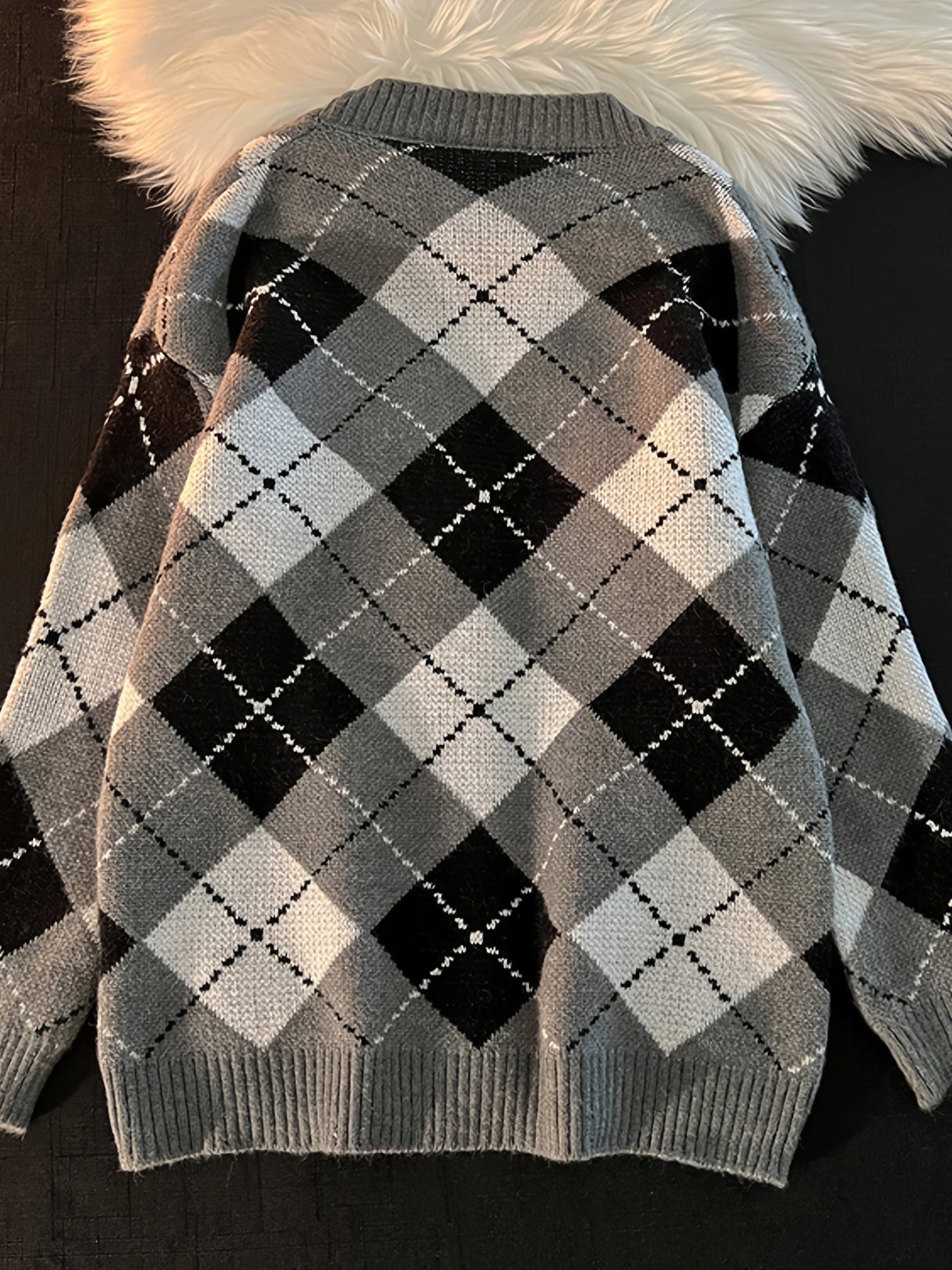 Sixsr Plaid Button Down Knit Cardigan, Preppy Long Sleeve Loose Sweater With Pocket, Women's Clothing