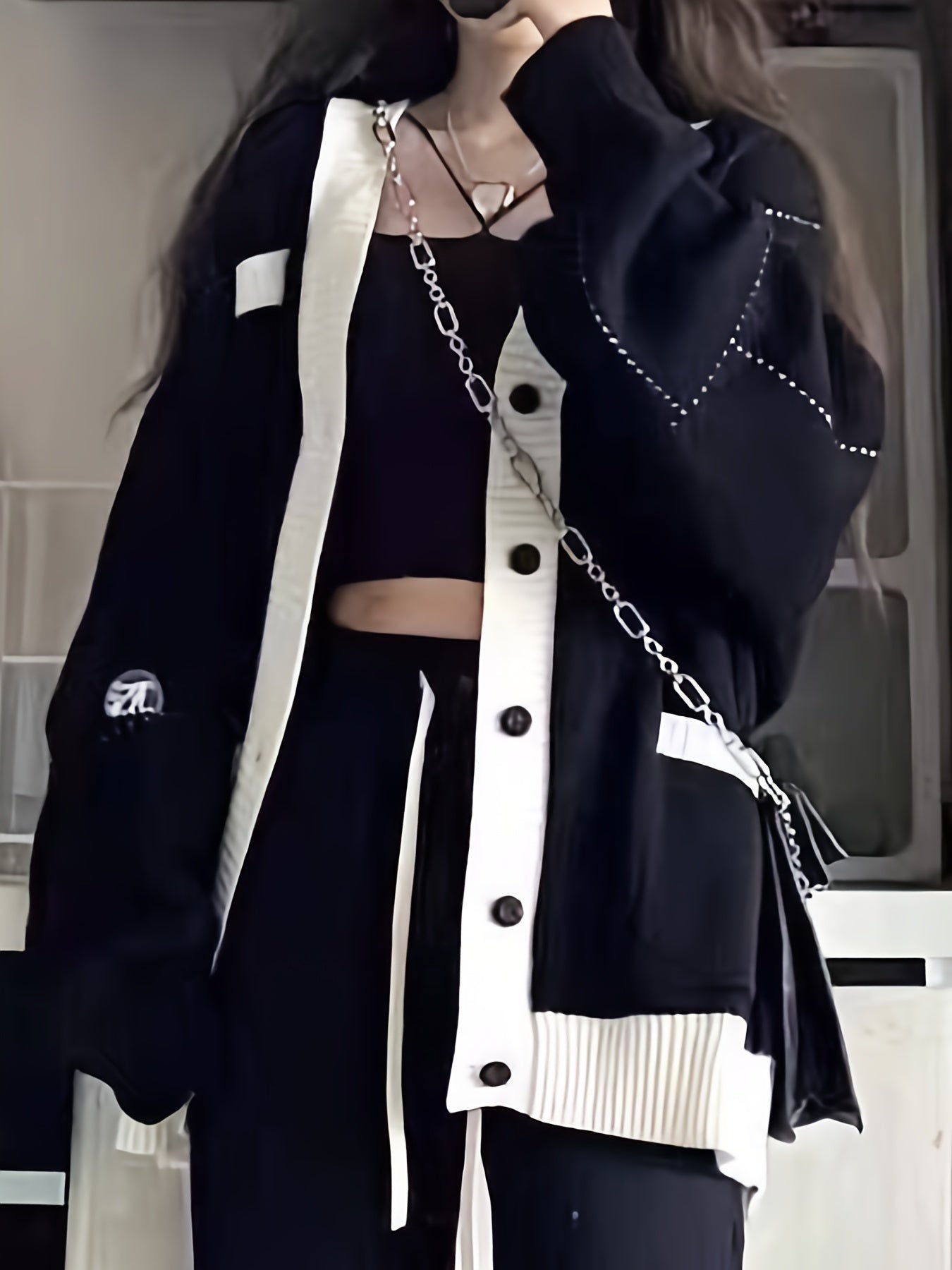 Sixsr Contrast Trim Single Breasted Cardigan, Versatile Long Sleeve V-neck Cardigan For Fall & Winter, Women's Clothing