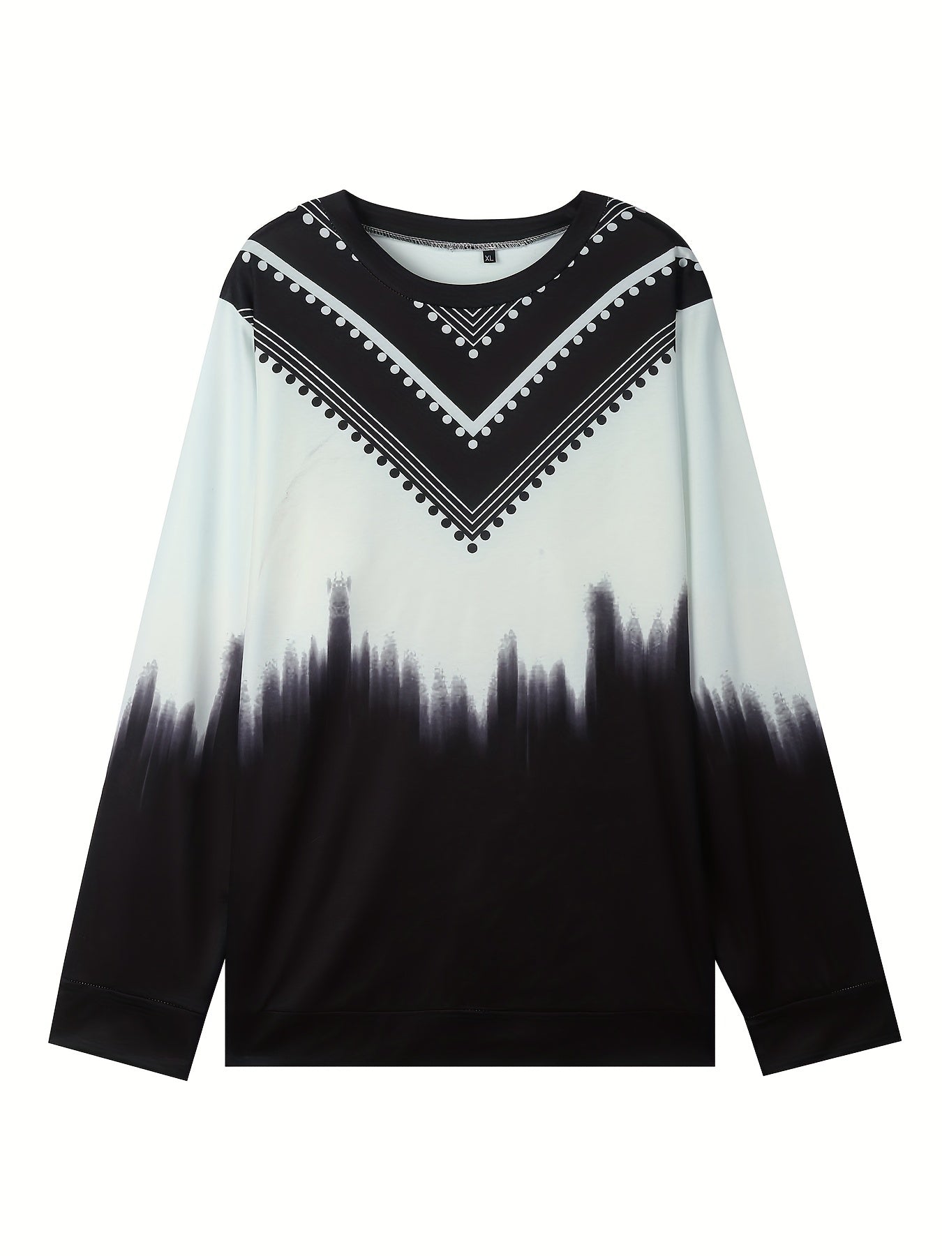 Sixsr Plus Size Boho Sweatshirt, Women's Plus Geometric Print Long Sleeve Round Neck Slight Stretch Sweatshirt