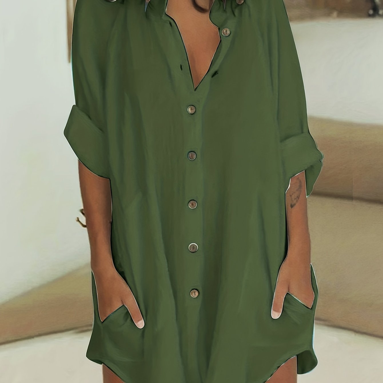Sixsr Long Sleeve Shirt Dress, Button Up Casual Dress, Women's Clothing