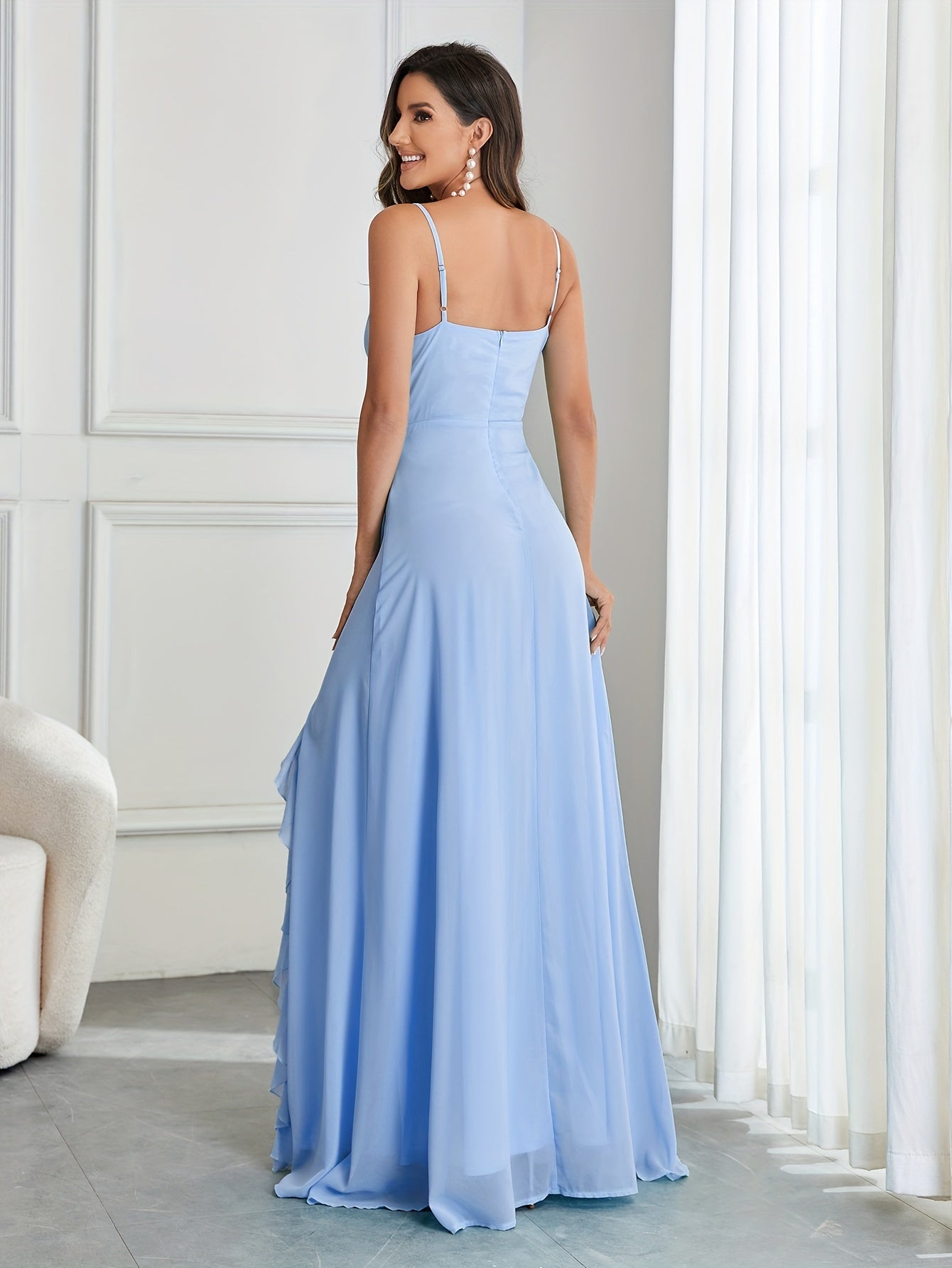 Sixsr Elegant Skinny Ruffle Trim Dress, Sleeveless Cami Dress For Party & Banquet, Women's Clothing