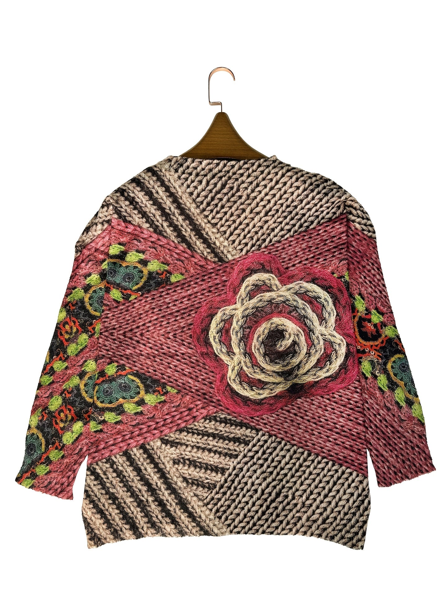 Sixsr Floral Pattern Thin Sweater, Casual Long Sleeve Sweater, Women's Clothing