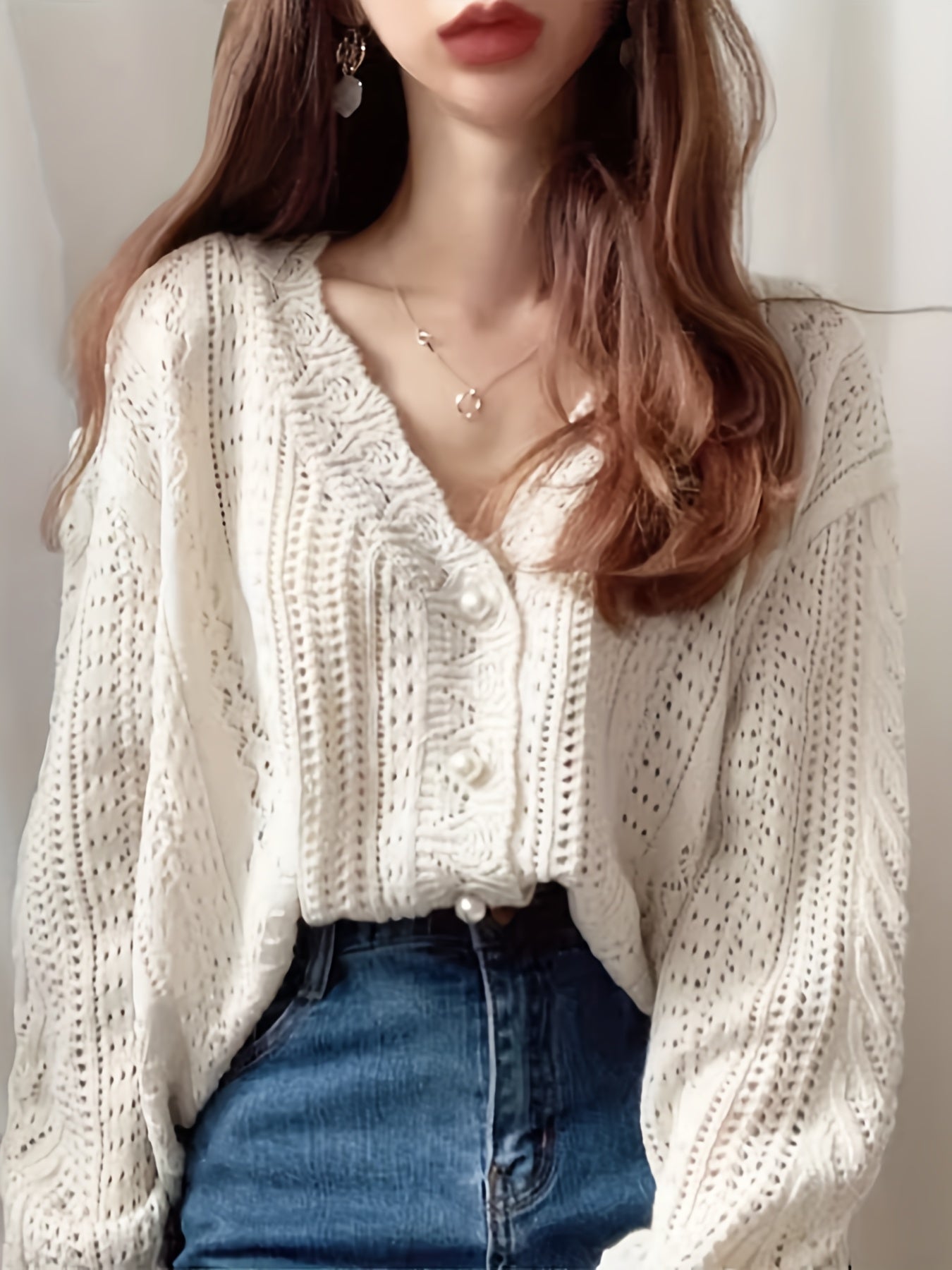 Sixsr Solid Button Front Cardigan, Boho Long Sleeve Drop Shoulder Outwear, Women's Clothing