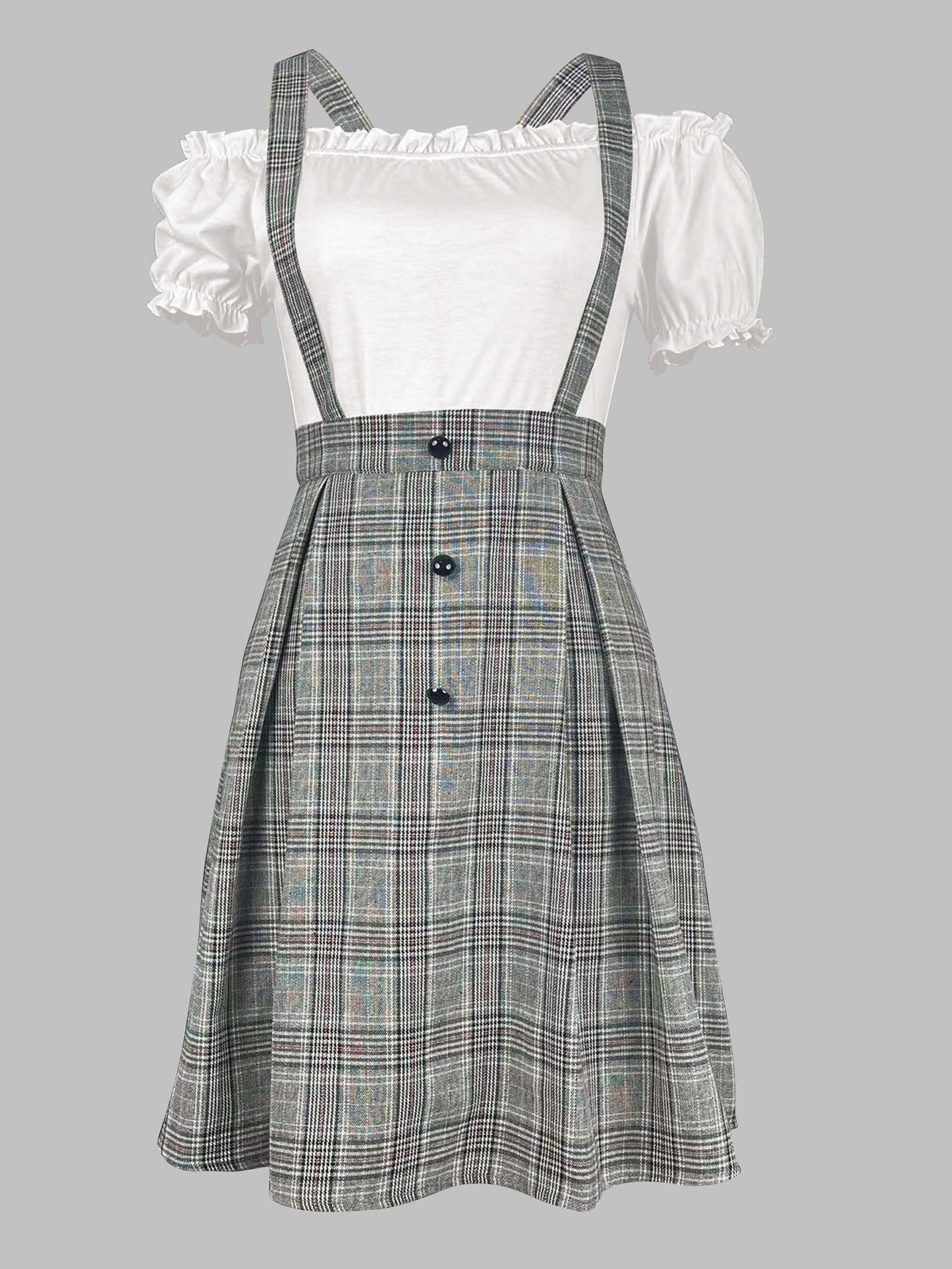 two-piece Plaid Print Suspender Skirt and Mini Dress Set - Elegant Women's Outfit for Daily Wear