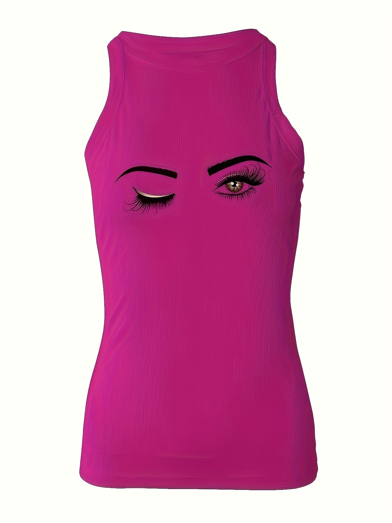 Eye-Catching Women's Tank Top with Lash Graphic Print and O-Neck Design