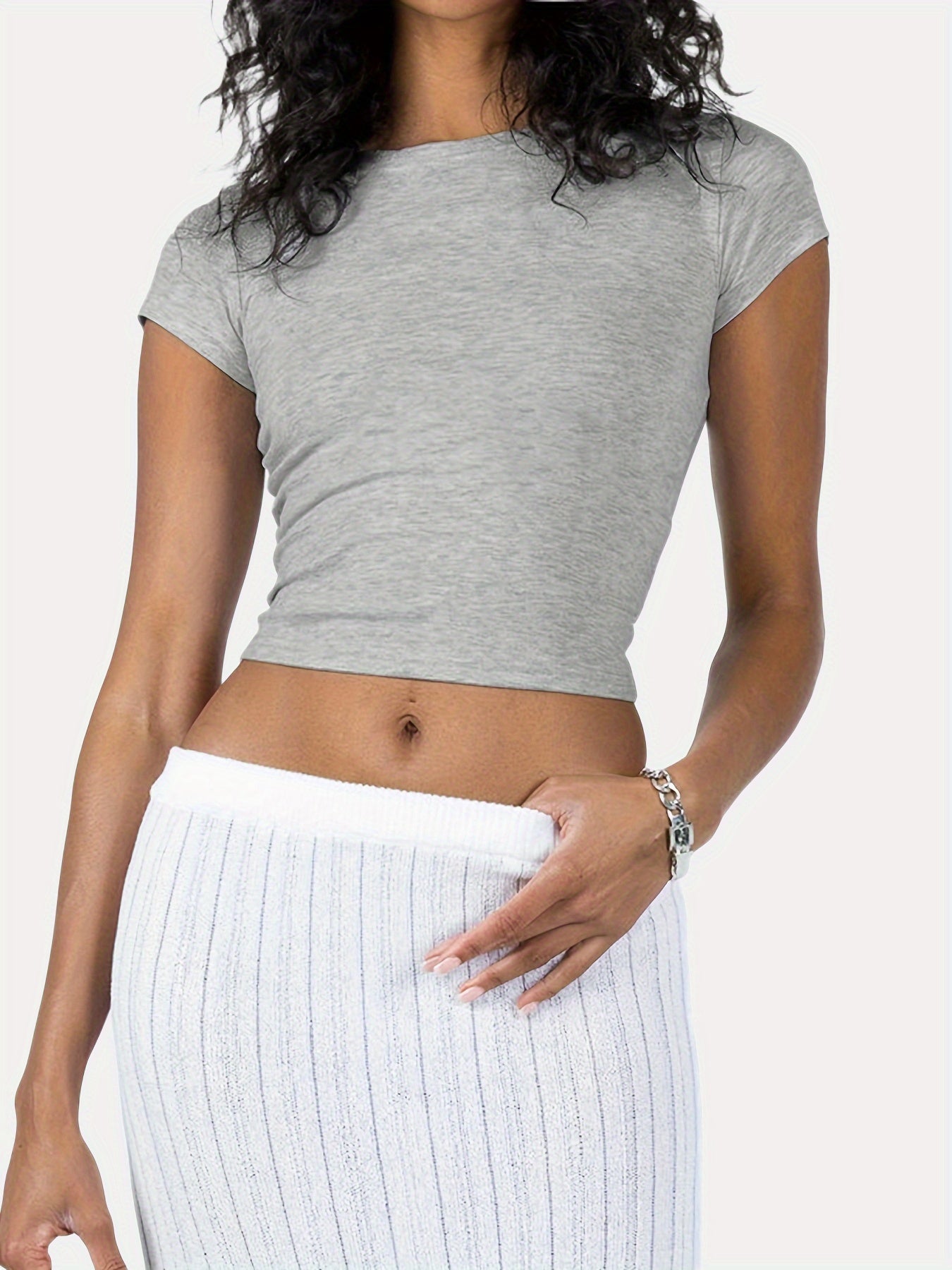 Sixsr Versatile Slim Solid T-shirt, Casual Crew Neck Short Sleeve Summer T-shirt, Women's Clothing