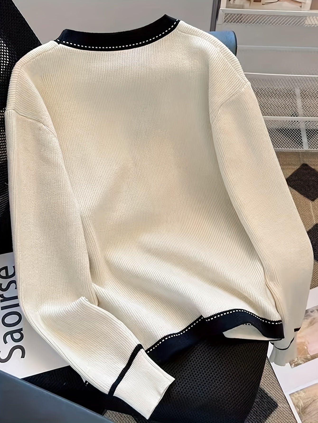 Sixsr Color Block Button Front Cardigan, Casual Long Sleeve Drop Shoulder Outwear, Women's Clothing