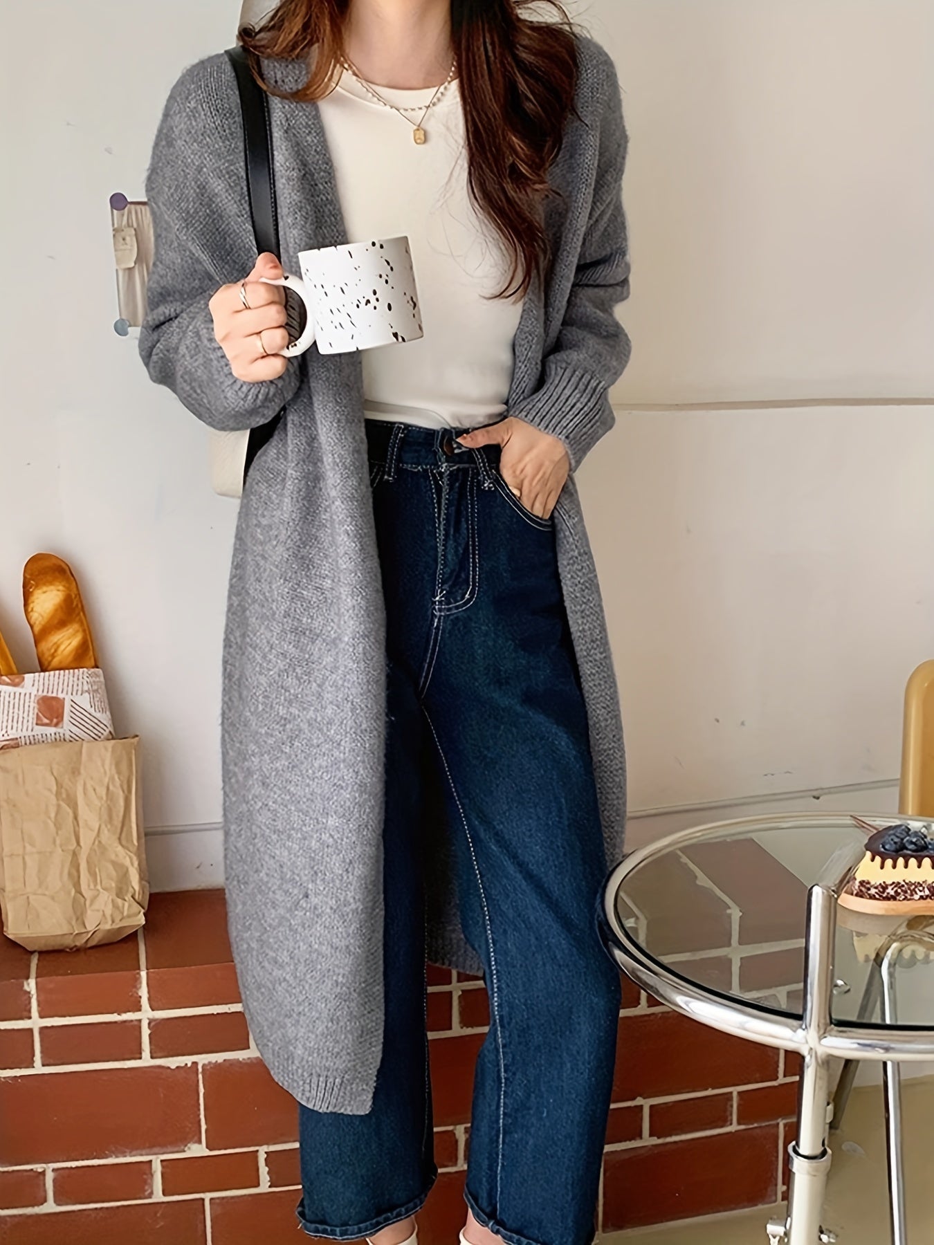 Sixsr Solid Open Front Cardigan, Elegant Long Sleeve Cardigan For Spring & Fall, Women's Clothing