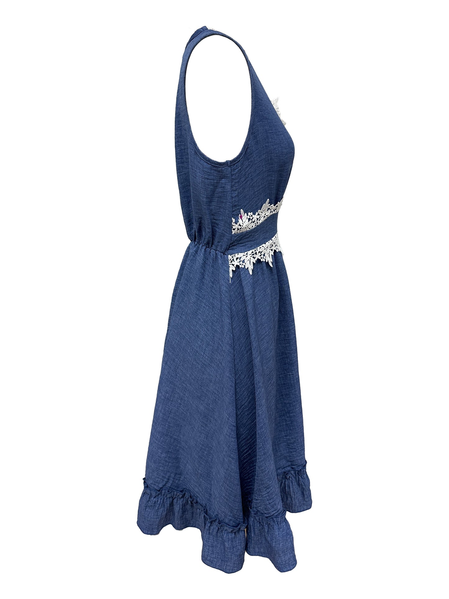 Sixsr Contrast Lace Sleeveless Dress, Elegant Ruffle Hem Dress For Spring & Summer, Women's Clothing