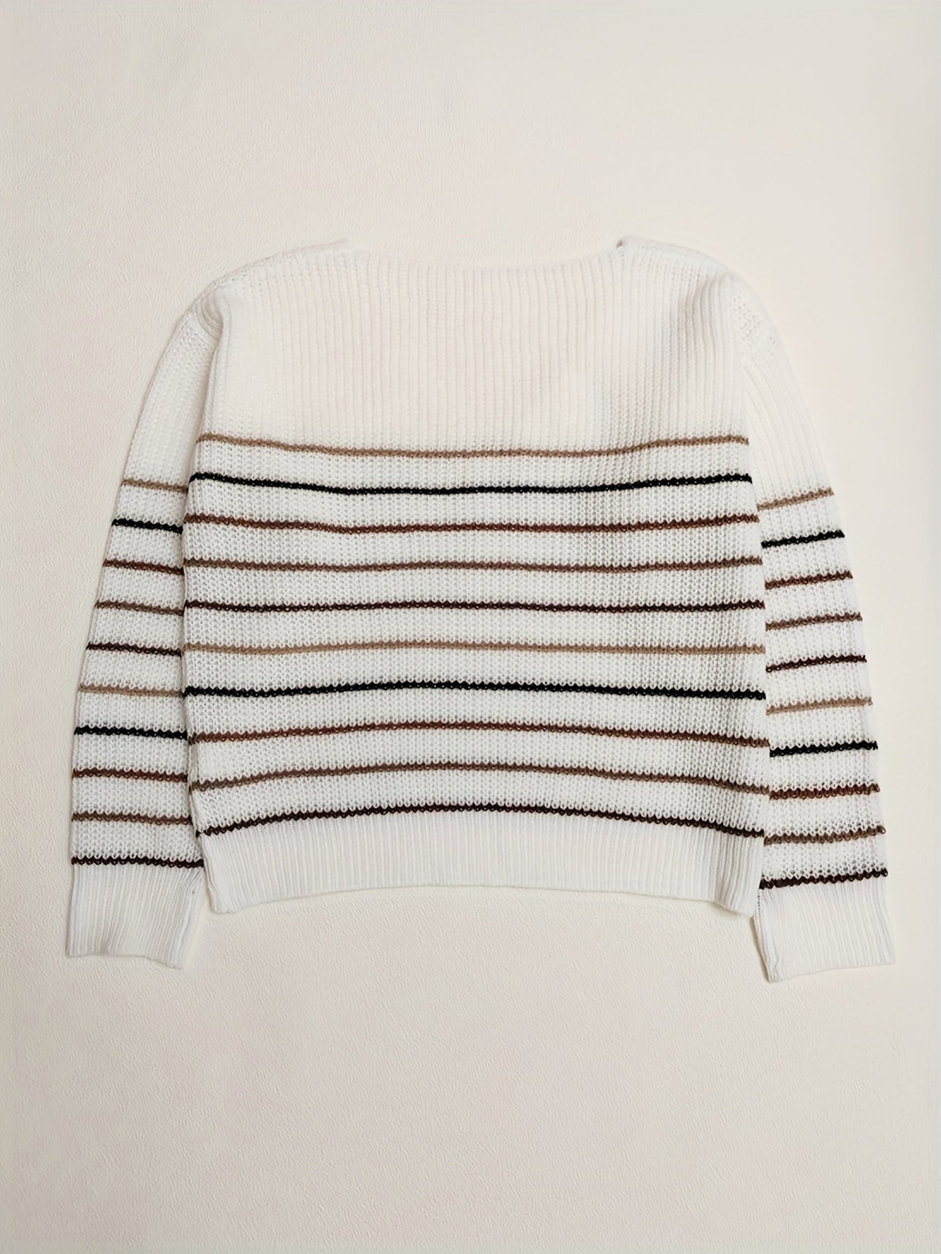 Sixsr Striped Print Knit Sweater, Casual V Neck Long Sleeve Sweater, Women's Clothing