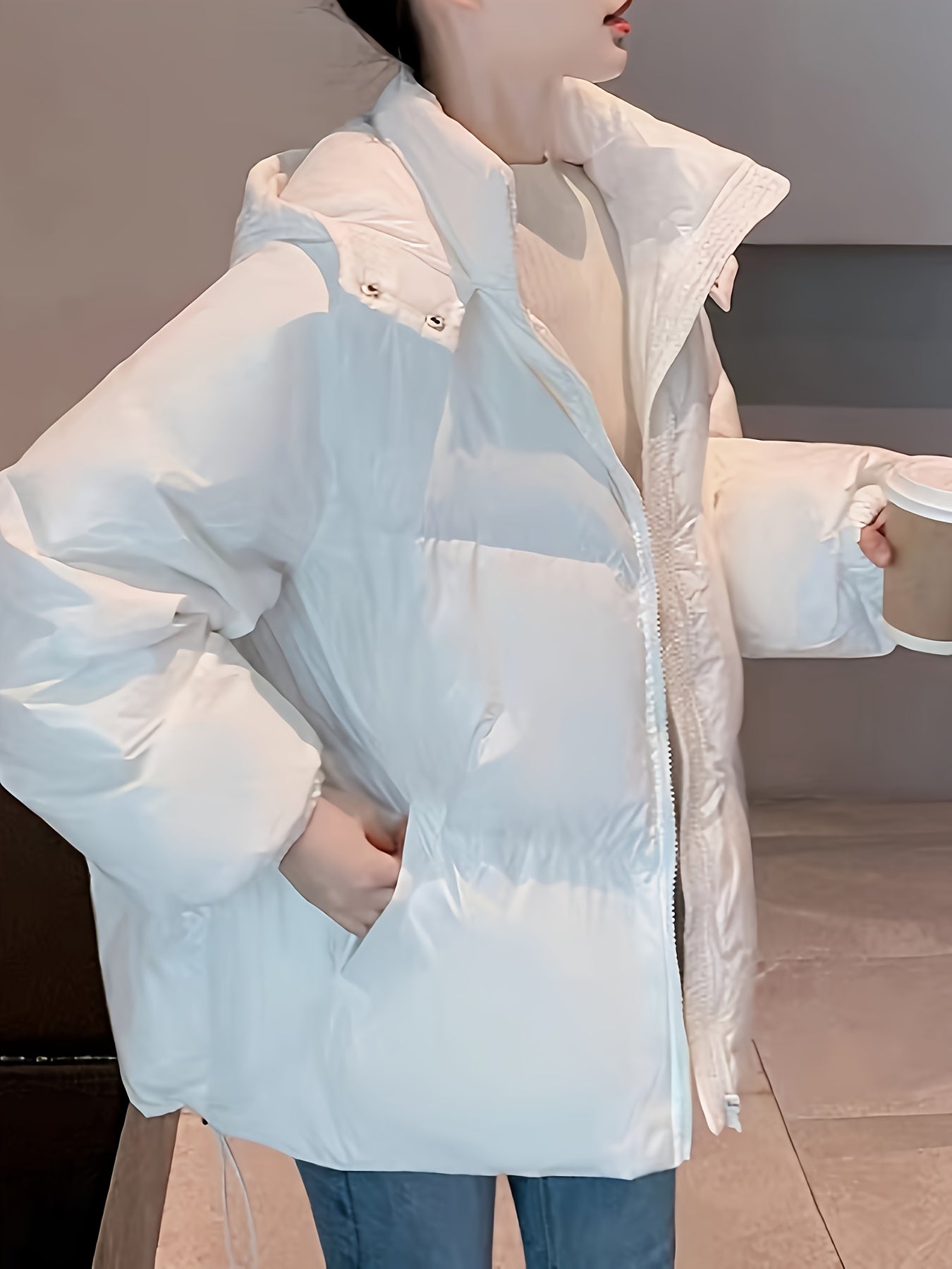 Sixsr Zip Up Warm Hooded Coat, Casual Solid Long Sleeve Winter Outerwear, Women's Clothing