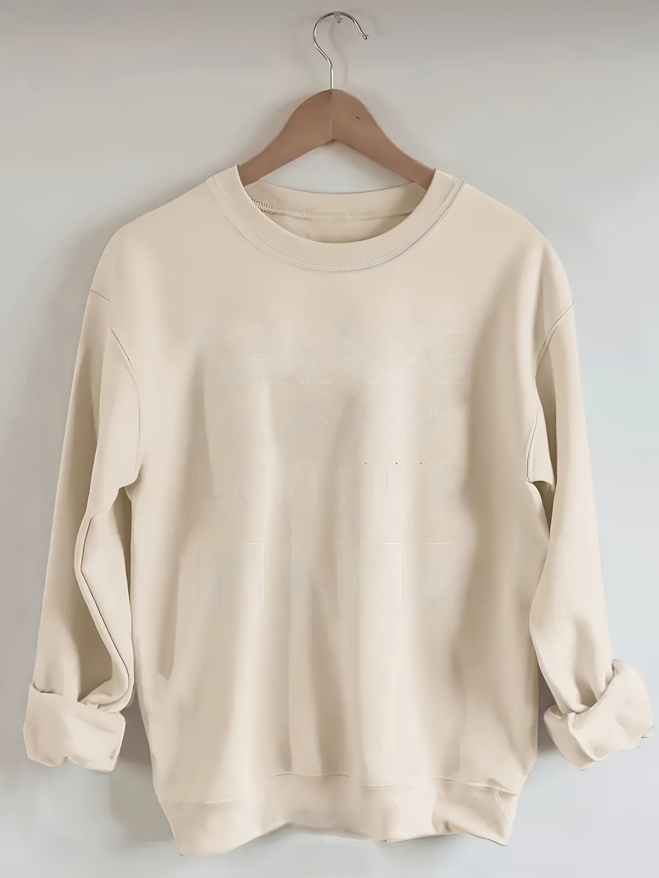 Sixsr Plus Size Casual Sweatshirt, Women's Plus Solid Long Sleeve Drop Shoulder Round Neck Slight Stretch Pullover Sweatshirt