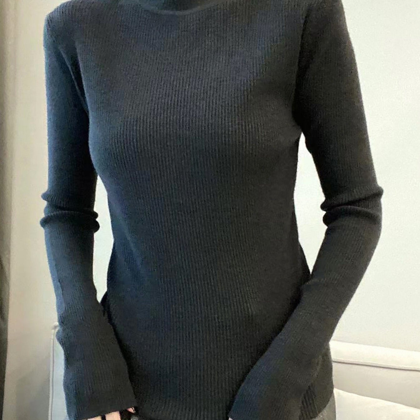 Sixsr Women's Sweater Mock Neck Solid Ribbed Long Sleeve Slim Pullover Knit Sweater