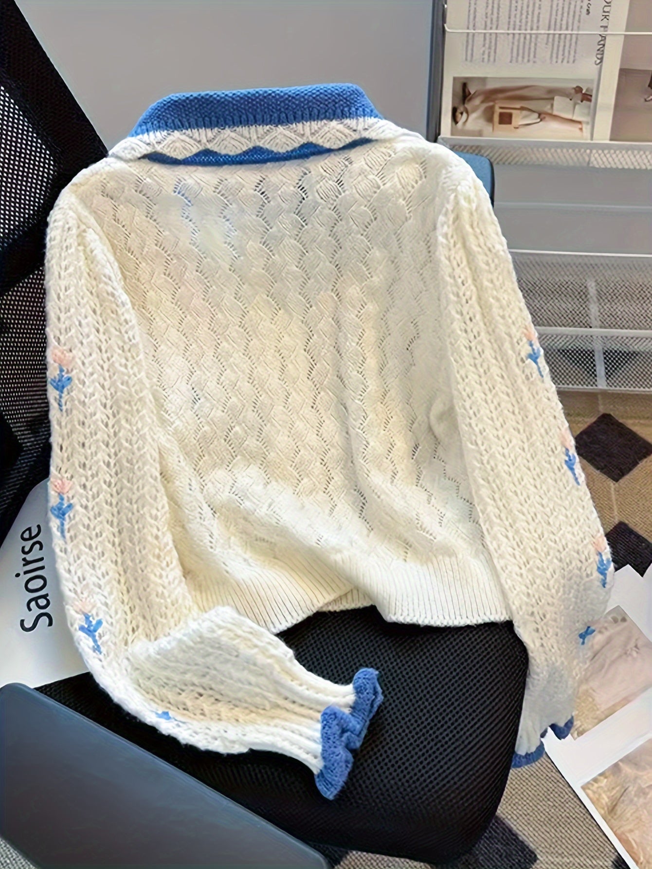 Sixsr Color Block Button Front Cardigan, Long Sleeve Pointelle Knit Cardigan, Women's Clothing