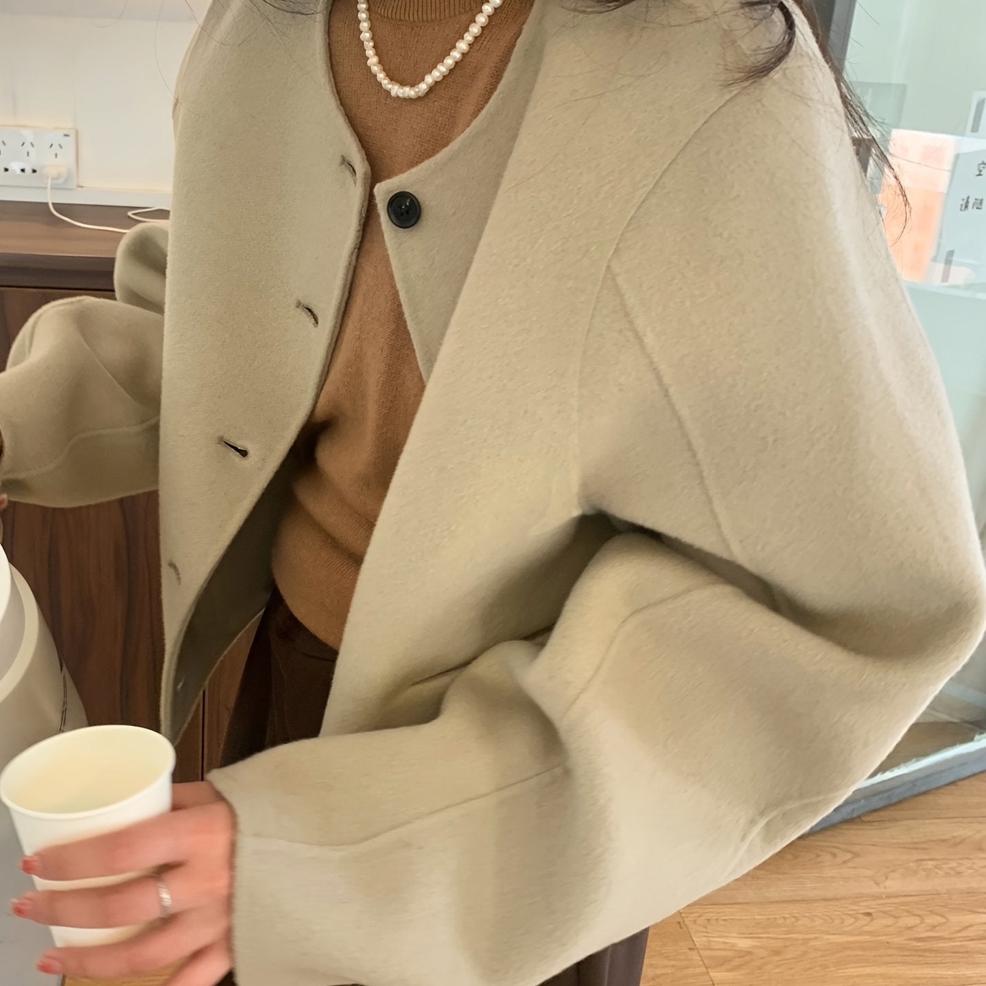 Sixsr Button Front Solid Fall & Winter Jacket, Elegant Crew Neck Long Sleeve Outerwear, Women's Clothing