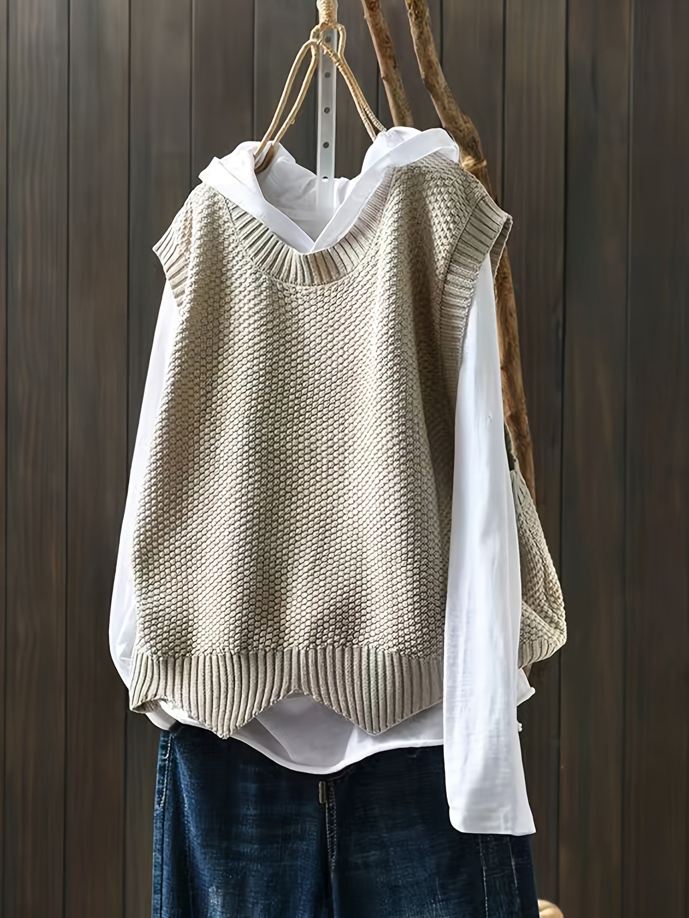 Sixsr Solid Crew Neck Knitted Vest, Casual Sleeveless Loose Sweater, Women's Clothing