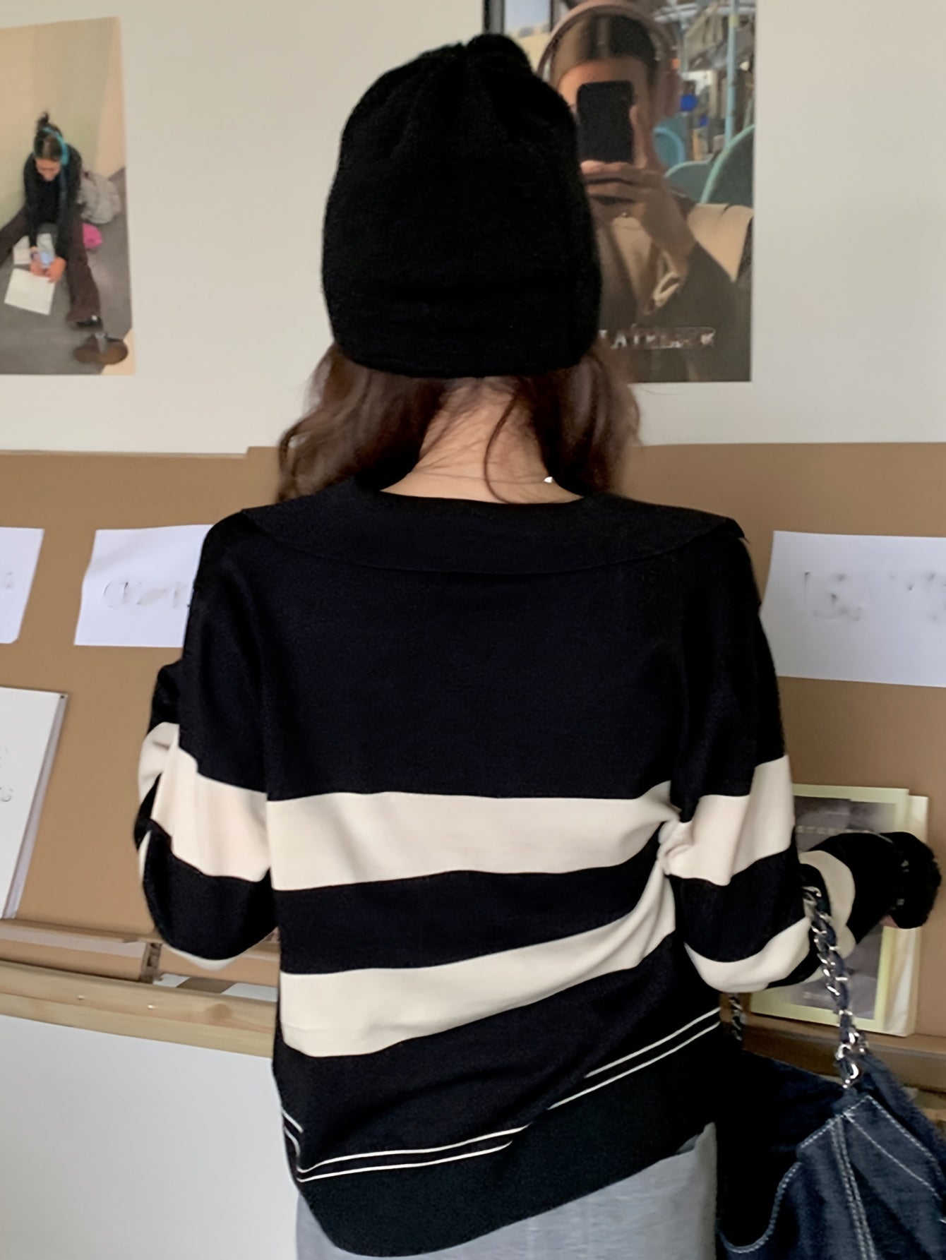 Sixsr Striped V Neck Pullover Sweater, Casual Long Sleeve Loose Sweater, Women's Clothing