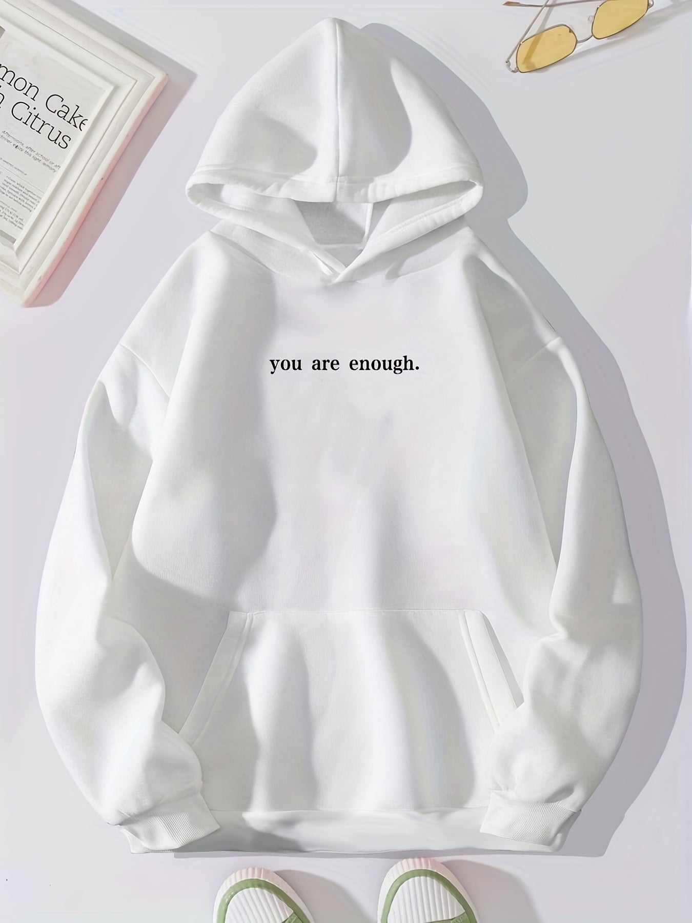 Sixsr Dear Person Behind Me Print Hoodie, Y2K Long Sleeve Kangaroo Pockets Hooded Sweatshirt For Spring & Fall, Women's Clothing