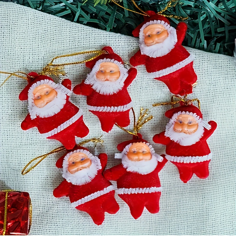 A Set Of 6 Pieces- Red Velvet Little Santa Claus Christmas Tree Decoration, Colorful And Sparkling Vintage Christmas Tree Decoration, Little Vintage Santa Claus