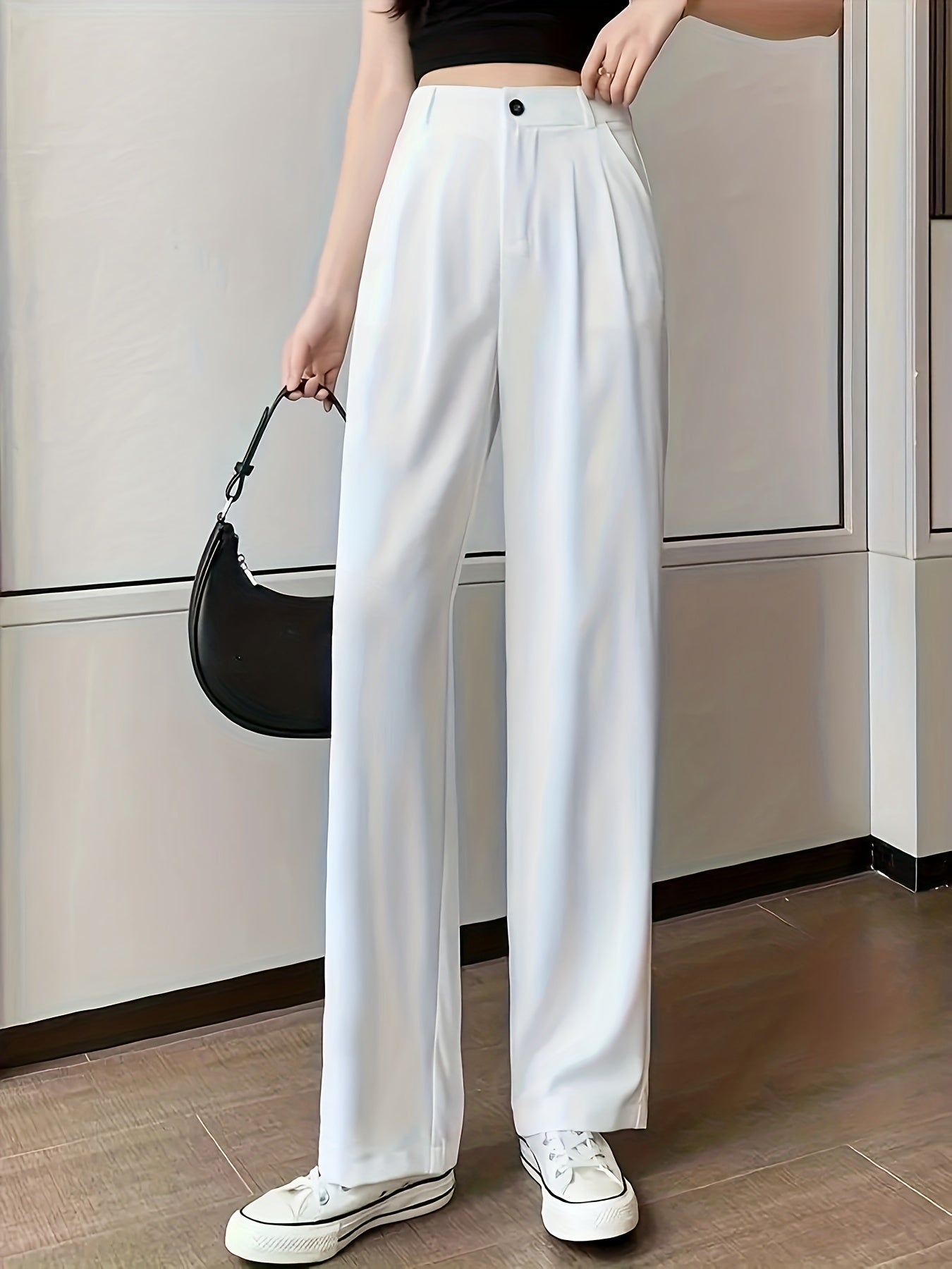 Sixsr Straight Leg Trouser, High Waist Casual Pants For Spring & Fall, Women's Clothing