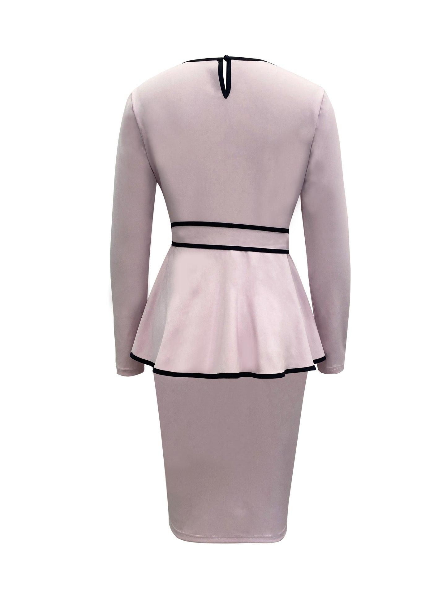 Elegant Color Block Two-piece Set - Keyhole Knotted Top & Bag Hip Skirt Outfit for Women