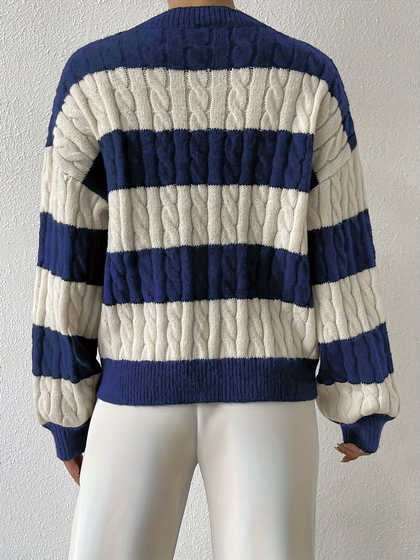 Sixsr Color Block Drop Shoulder Sweater, Casual Long Sleeve Sweater For Fall & Winter, Women's Clothing