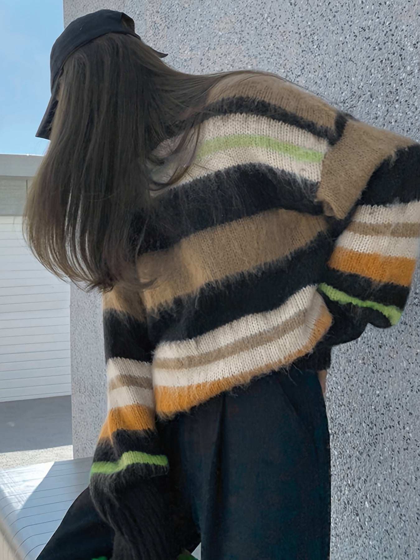 Sixsr Striped Crew Neck Knit Sweater, Casual Long Sleeve Pullover Sweater, Women's Clothing