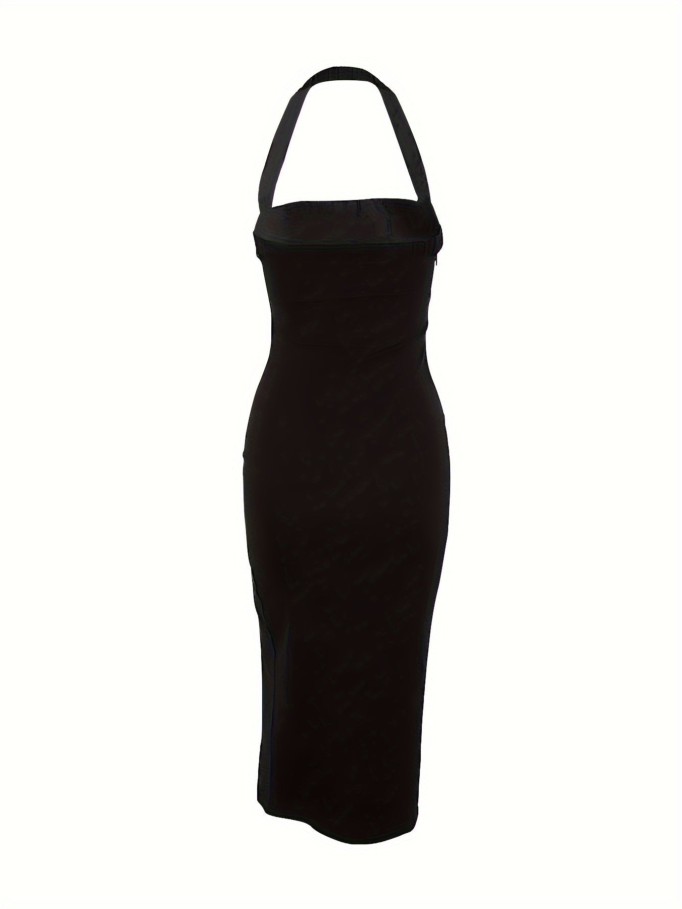 Solid Split Thigh Backless Halter Dress, Elegant Sleeveless Bodycon Dress, Women's Clothing