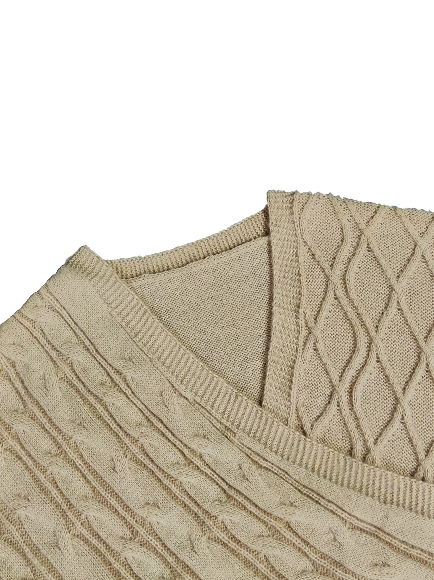 Sixsr Plus Size Elegant Sweater, Women's Plus Solid Cable Drop Shoulder Long Sleeve Wrap Cross V Neck Jumper