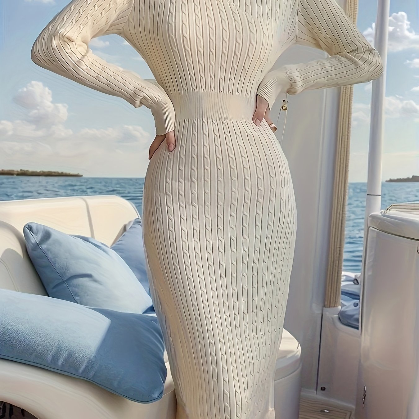 Sixsr Keyhole Sweater Dress, Elegant Long Sleeve Split Bodycon Dress, Women's Clothing