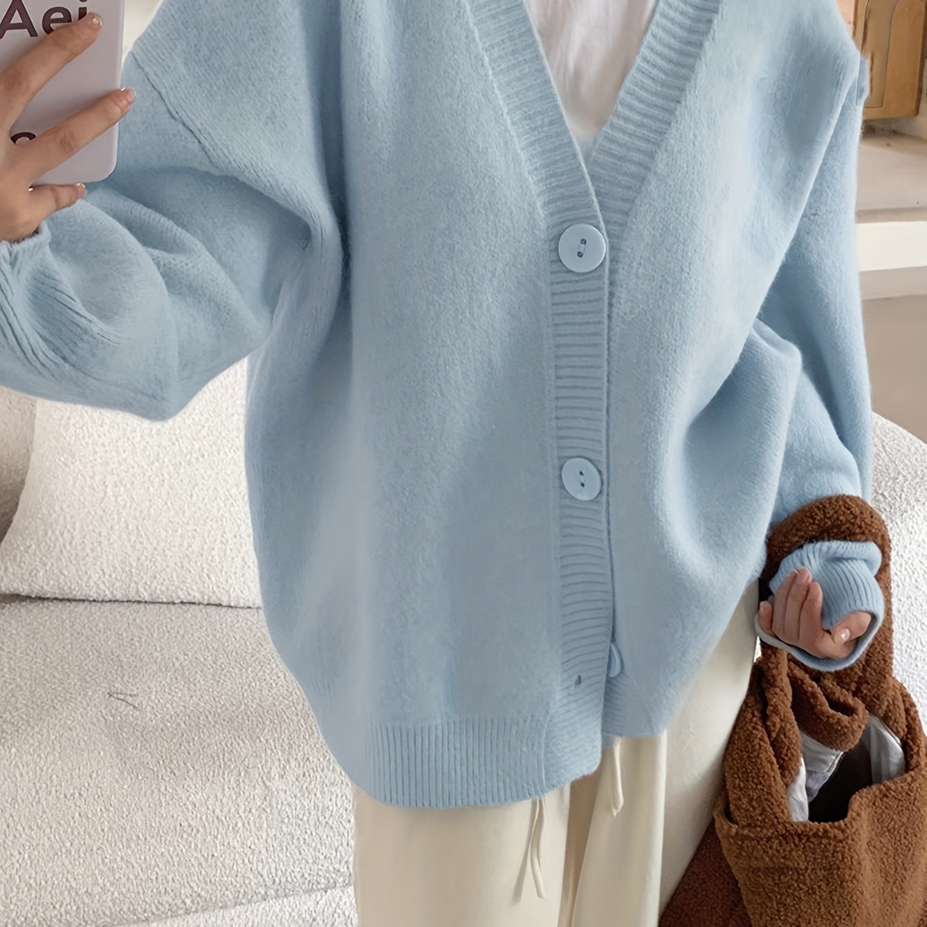 Sixsr Solid Button Front Cardigan, Casual Long Sleeve Drop Shoulder Outwear, Women's Clothing