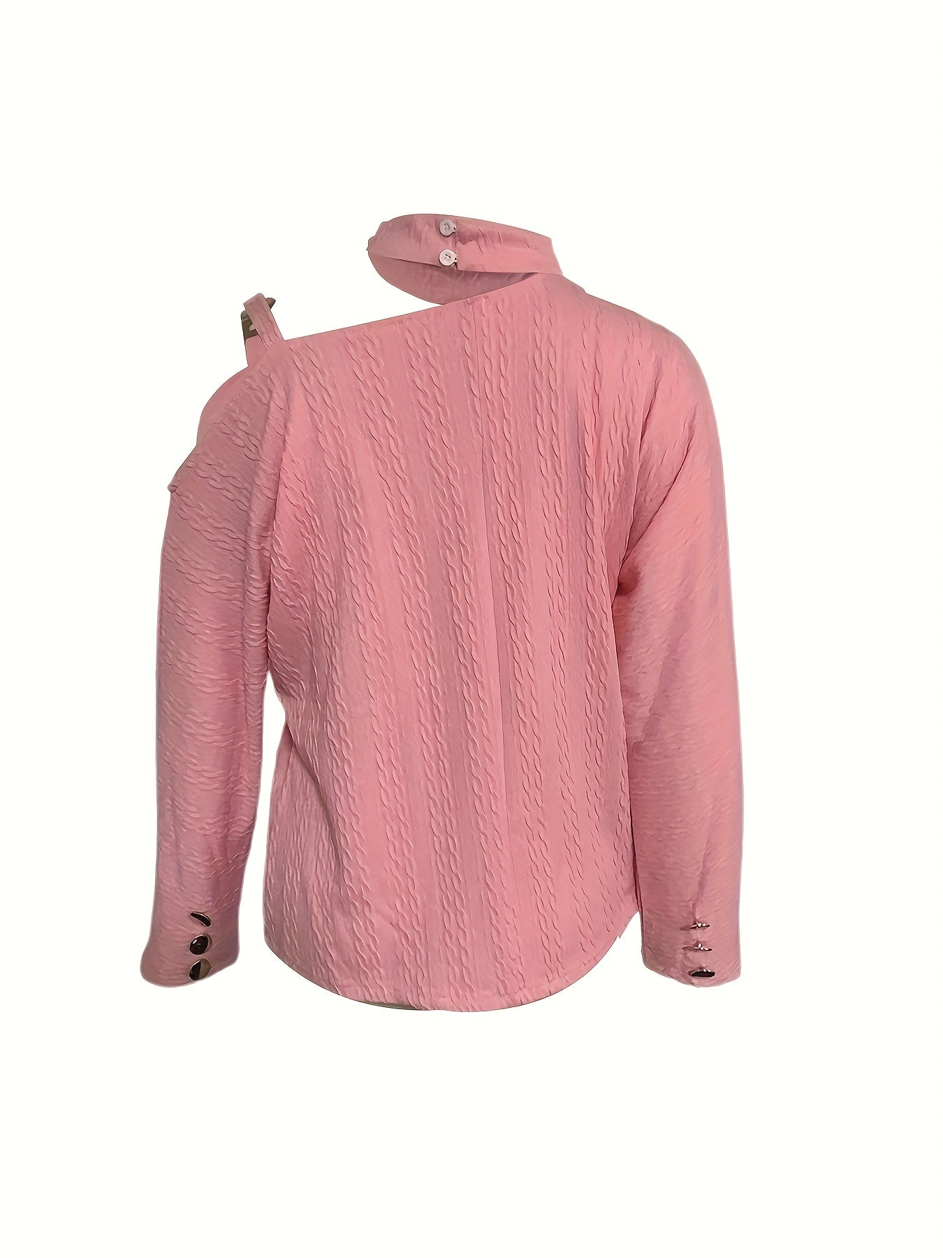Sixsr Chain Slanted Shoulder Knit Sweater, Casual Solid Long Sleeve Sweater, Women's Clothing