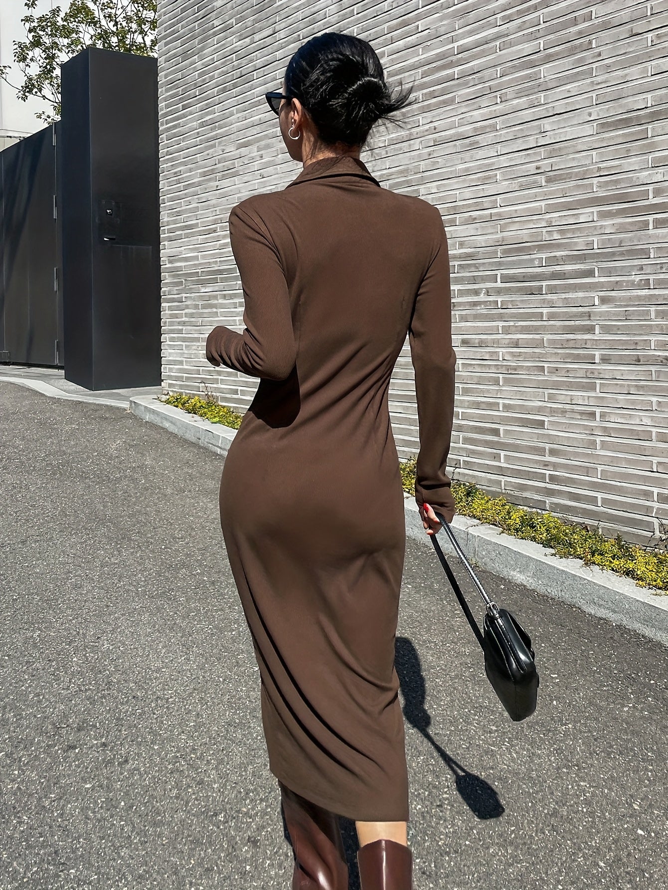 Sixsr Solid Simple Dress, Casual Button Front Long Sleeve Maxi Dress, Women's Clothing