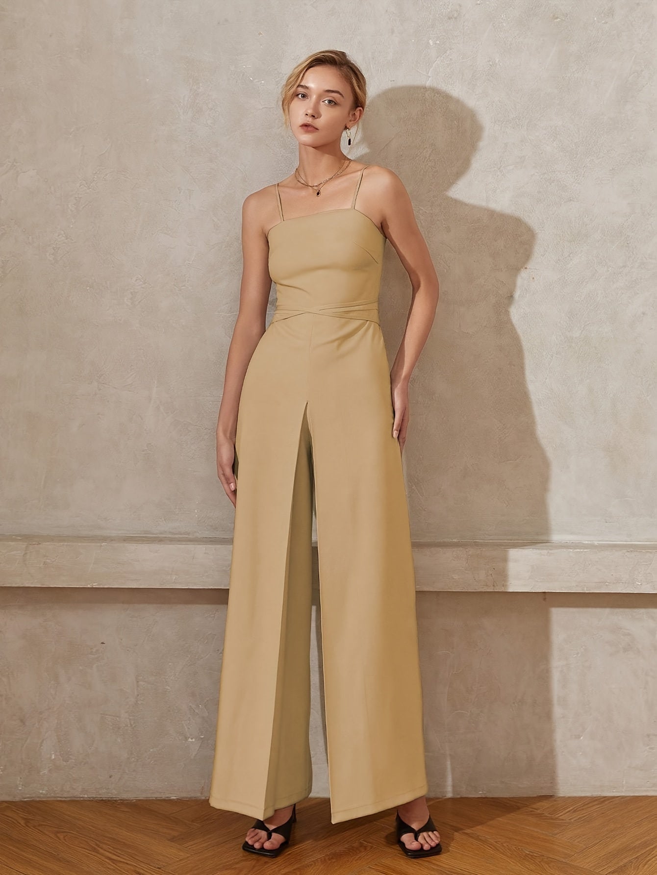 Sixsr Solid Tie Back Cami Jumpsuit, Elegant Sleeveless Wide Leg Jumpsuit For Spring & Summer, Women's Clothing