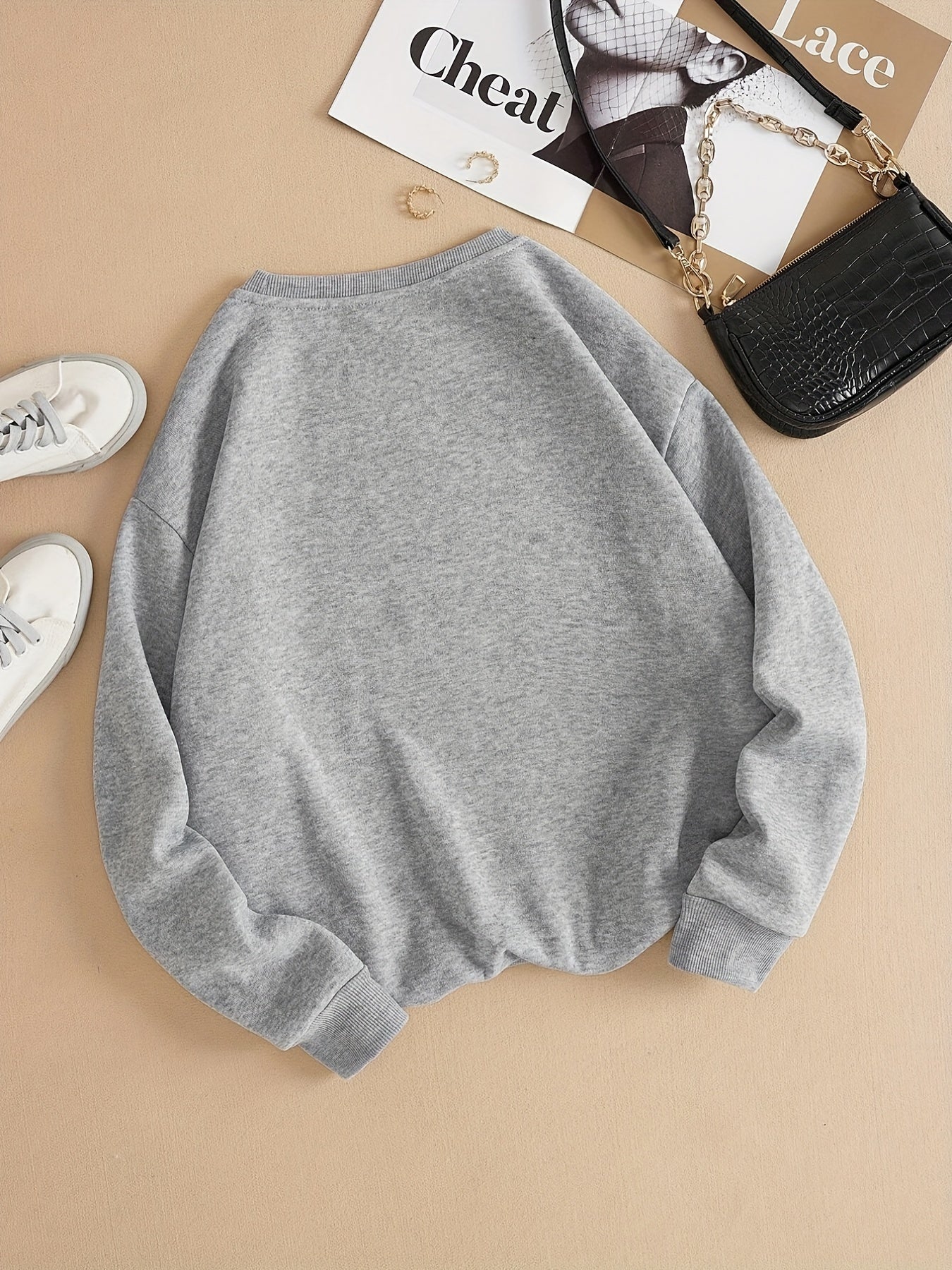 Letter Graphic Fashion Sports Sweatshirt, Round Neck Long Sleeve Active Sweatshirts For Autumn And Winter, Women's Tops