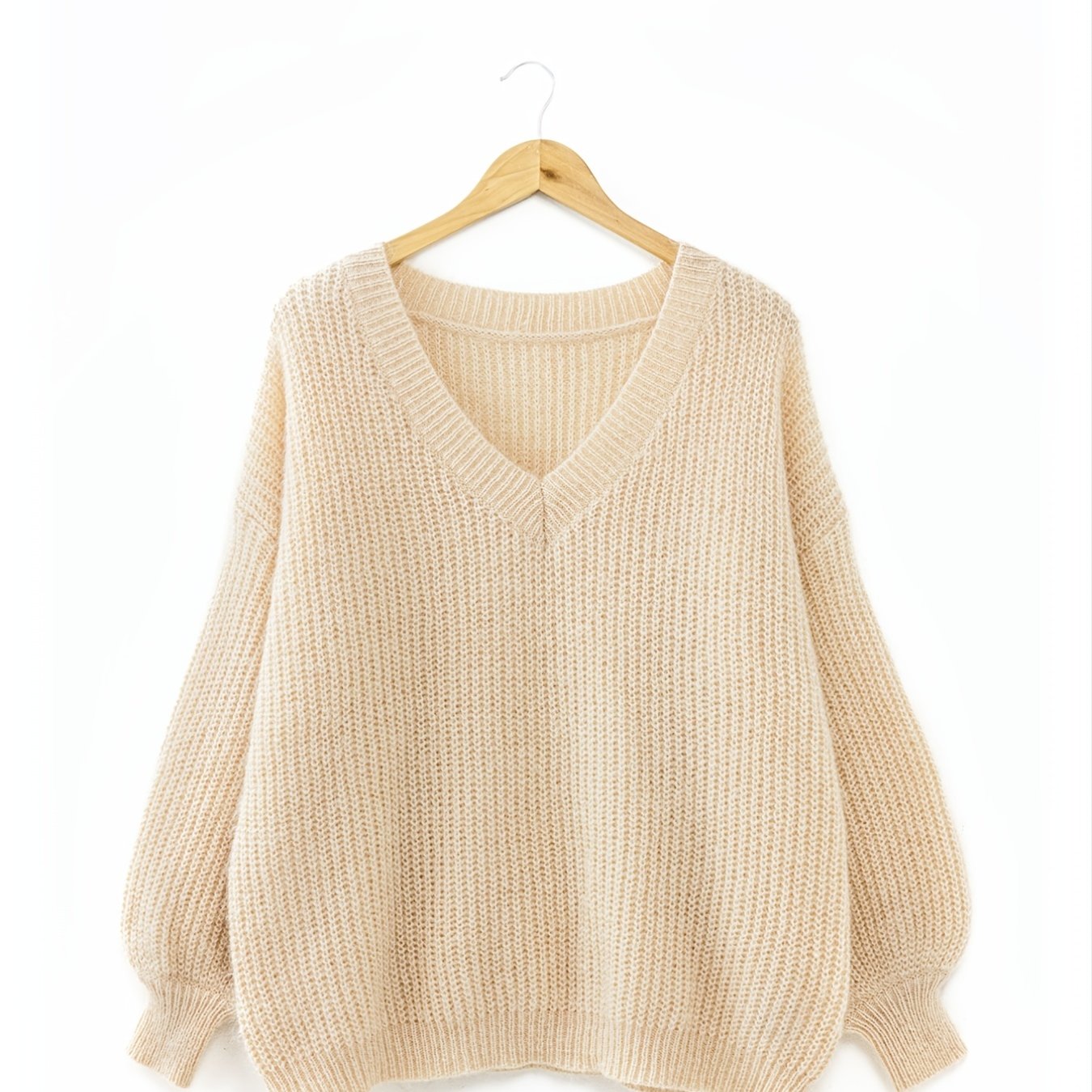 Sixsr Plus Size Waffle Pattern V Neck Sweater, Women's Plus Slight Stretch Long Sleeve Casual Sweater