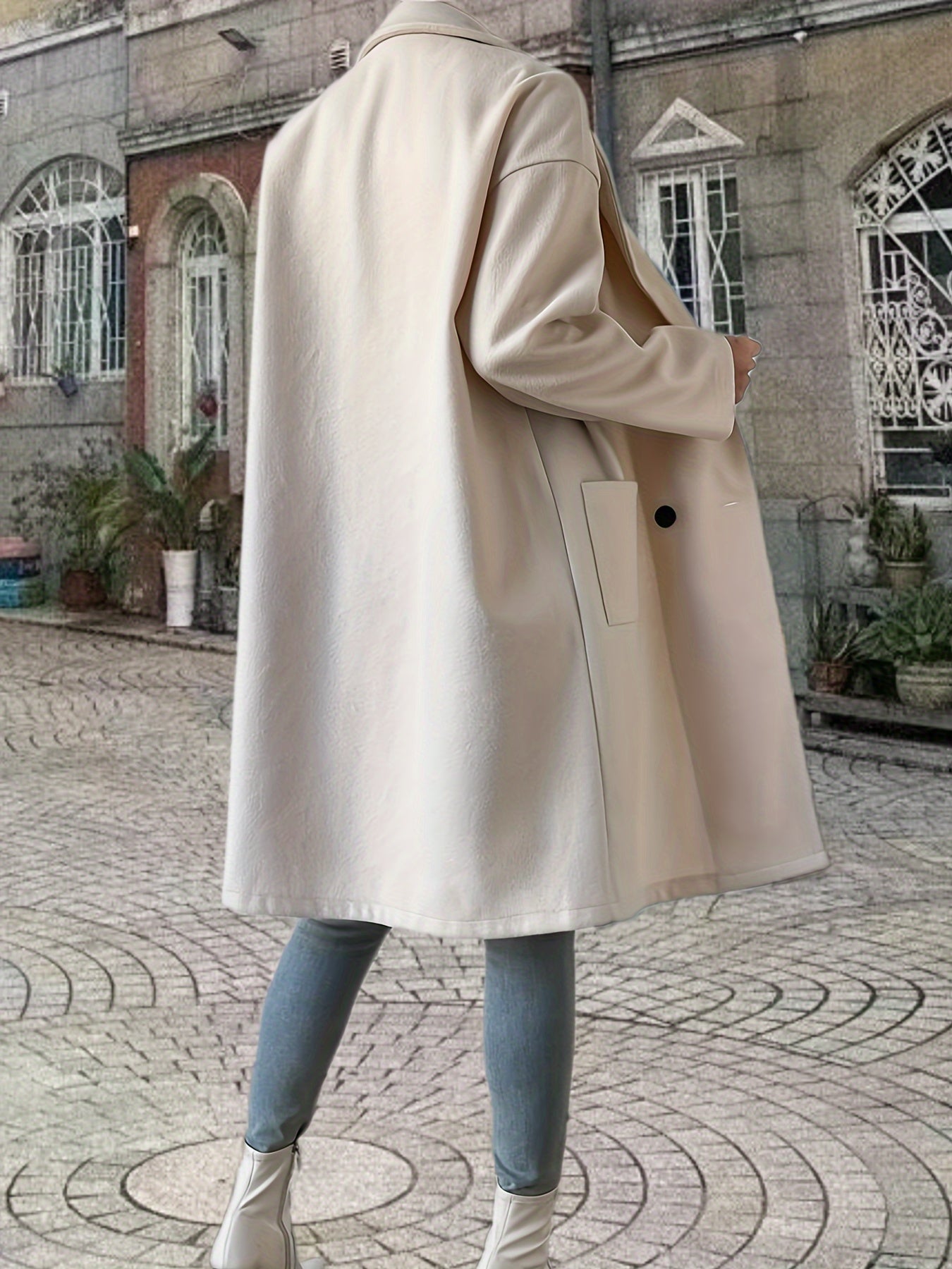 Sixsr Double Breasted Solid Overcoat, Elegant Lapel Long Sleeve Outerwear, Women's Clothing