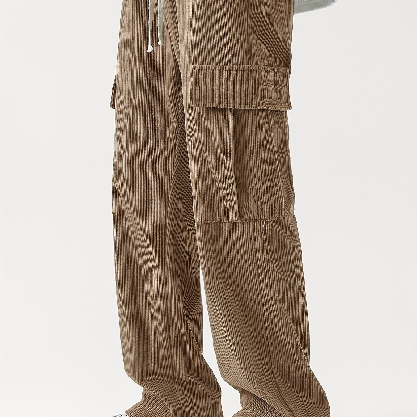Sixsr Corduroy Multi Flap Pockets Men's Straight Leg Cargo Pants, Loose Baggy Pant Casual Outdoor Pants, Men's Work Pants For Hiking Fishing Angling