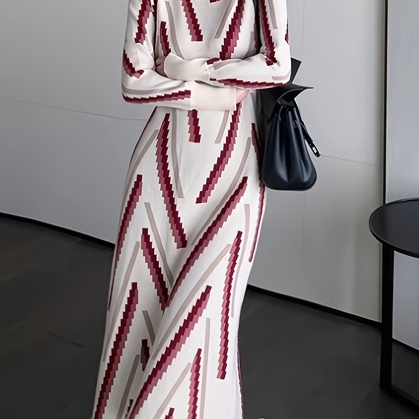 Sixsr Striped Pattern Sweater Dress, Crew Neck Long Sleeve Slim Elegant Dress, Women's Clothing