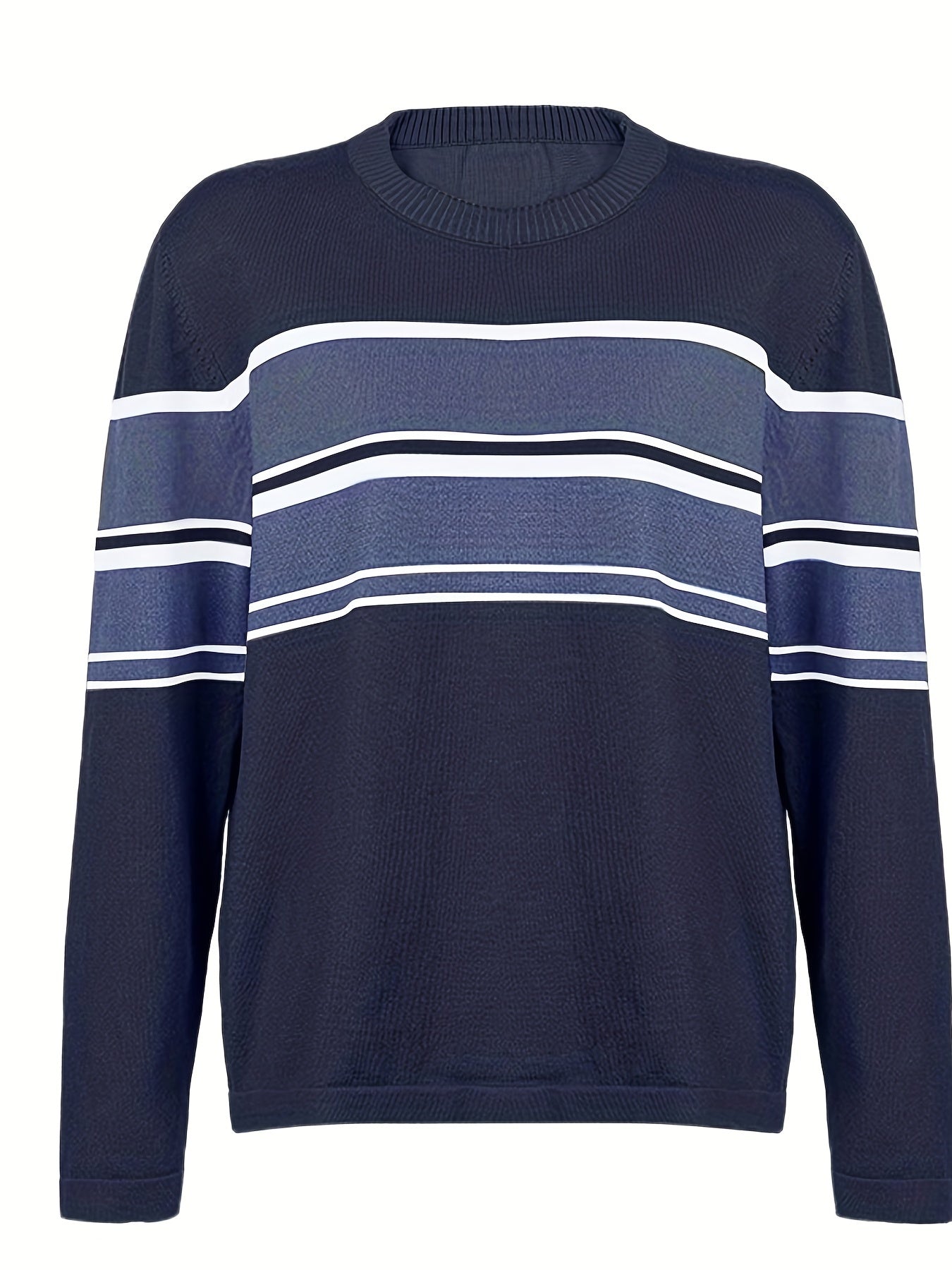 Sixsr Striped Print Knit Sweater, Casual Crew Neck Long Sleeve Sweater, Women's Clothing