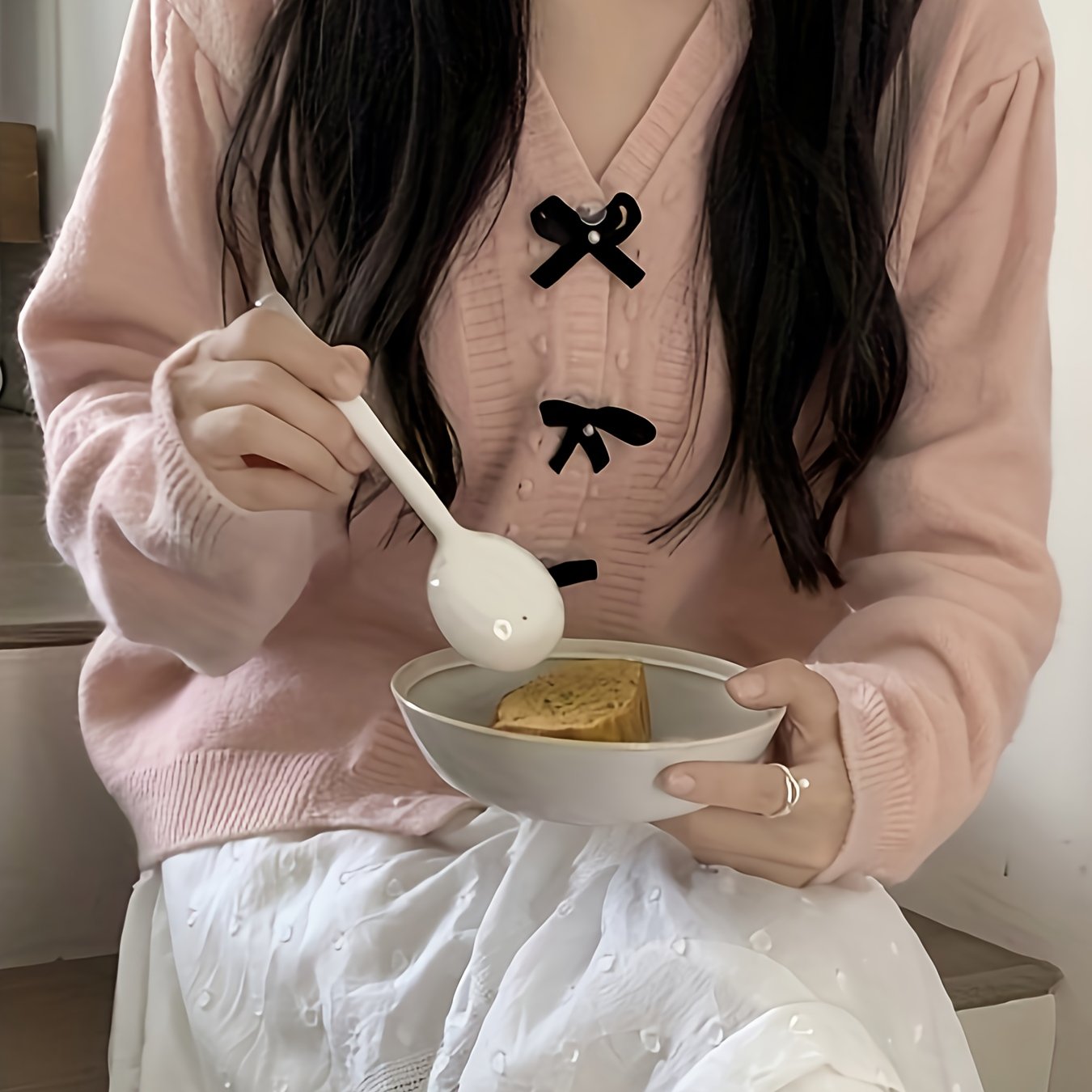 Sixsr Bow Button Front Knit Cardigan, Casual Long Sleeve Sweet Sweater For Fall & Winter, Women's Clothing