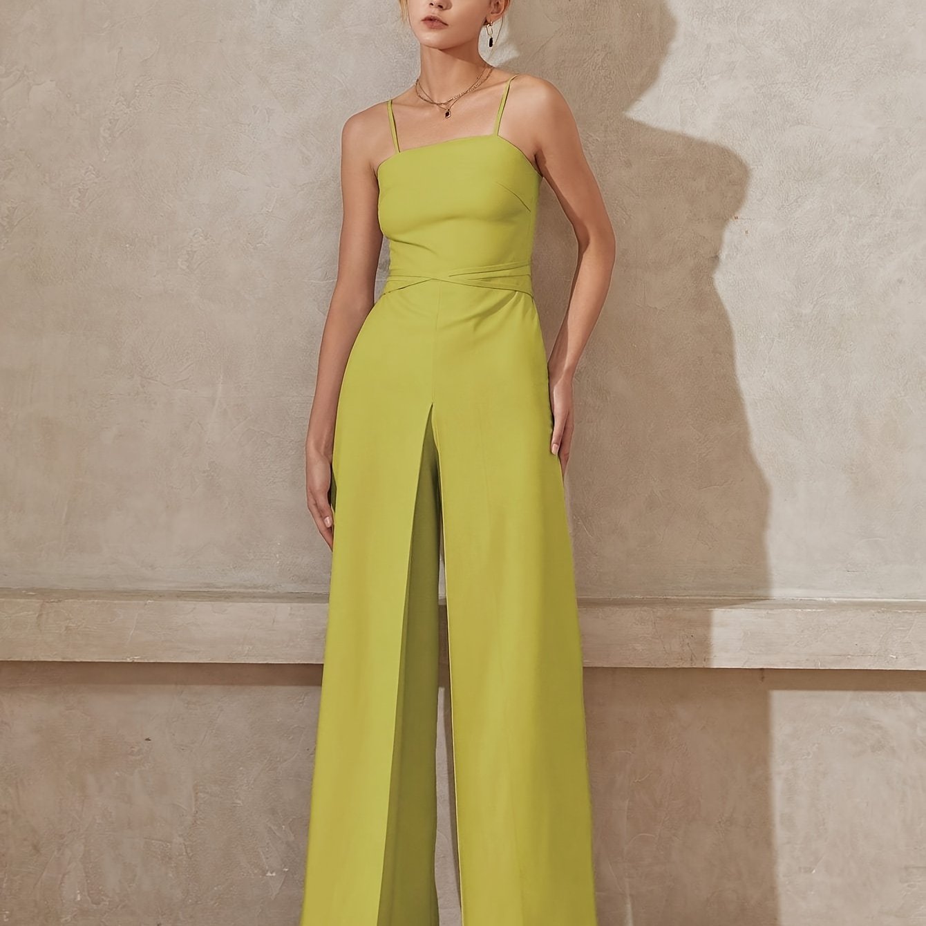 Sixsr Solid Tie Back Cami Jumpsuit, Elegant Sleeveless Wide Leg Jumpsuit For Spring & Summer, Women's Clothing